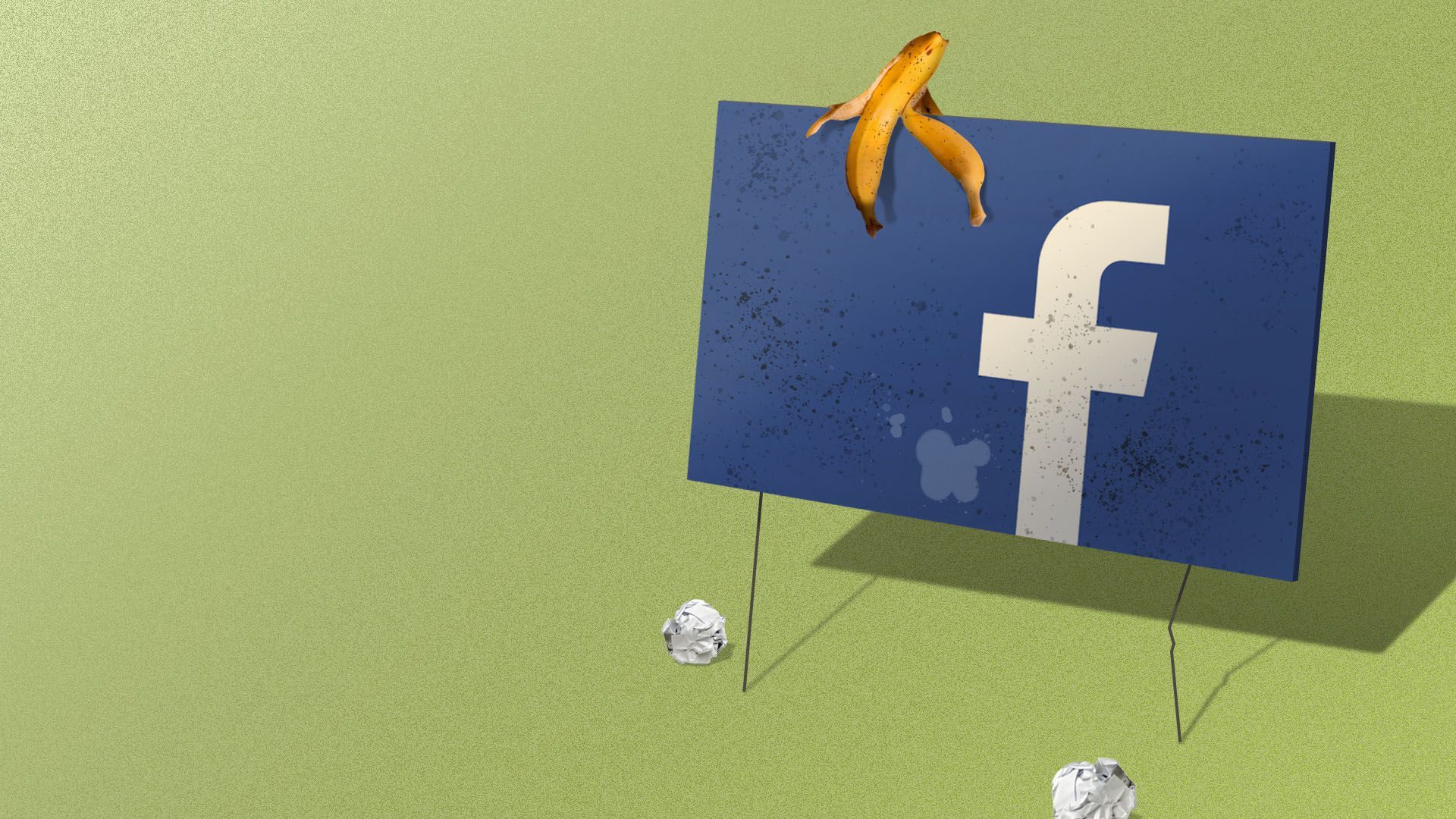 Illustration of a damaged political lawn sign with the facebook logo