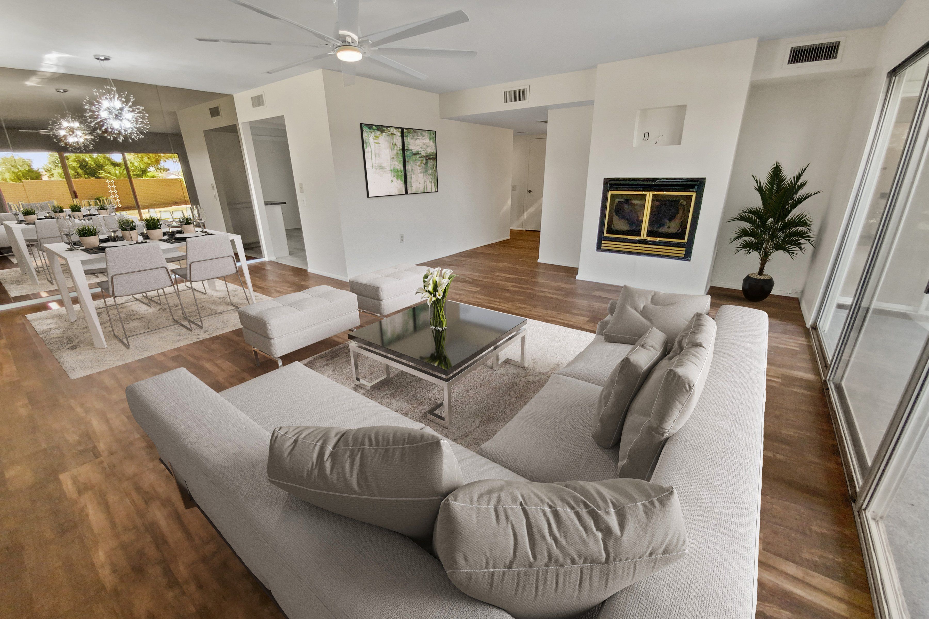 An open concept living room.