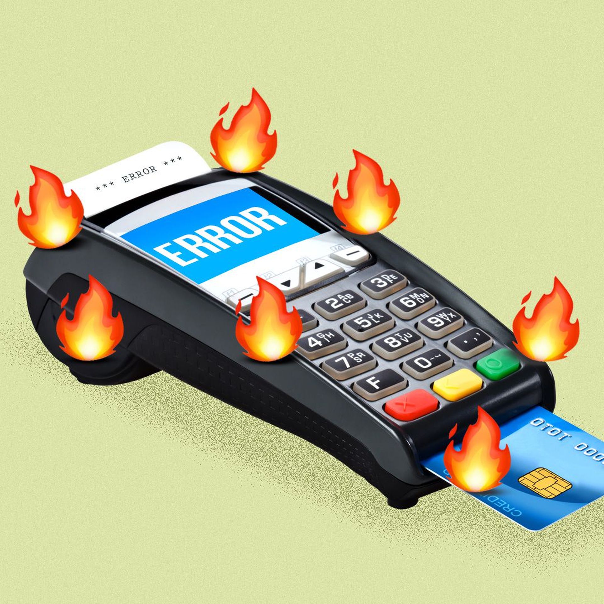 A credit card machine catching on fire