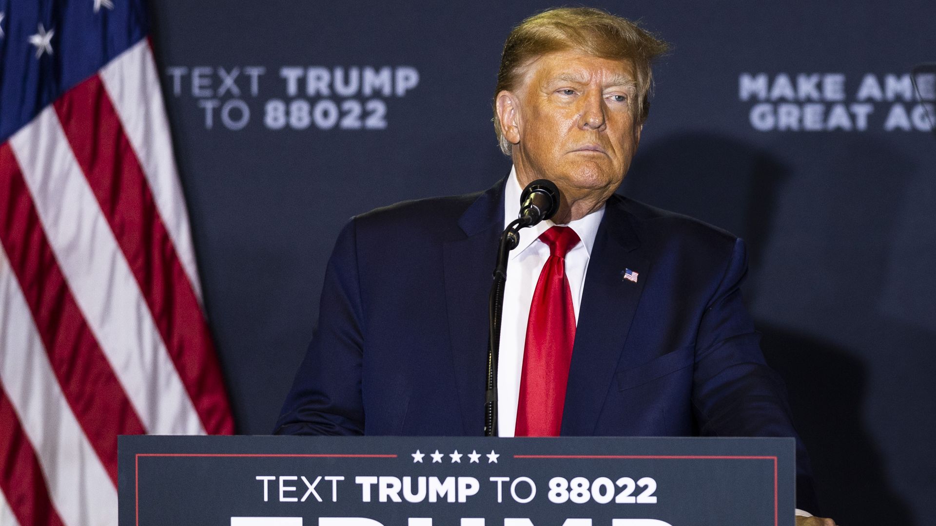 Former President Trump speaking in Manchester, New Hampshire, on April 27.