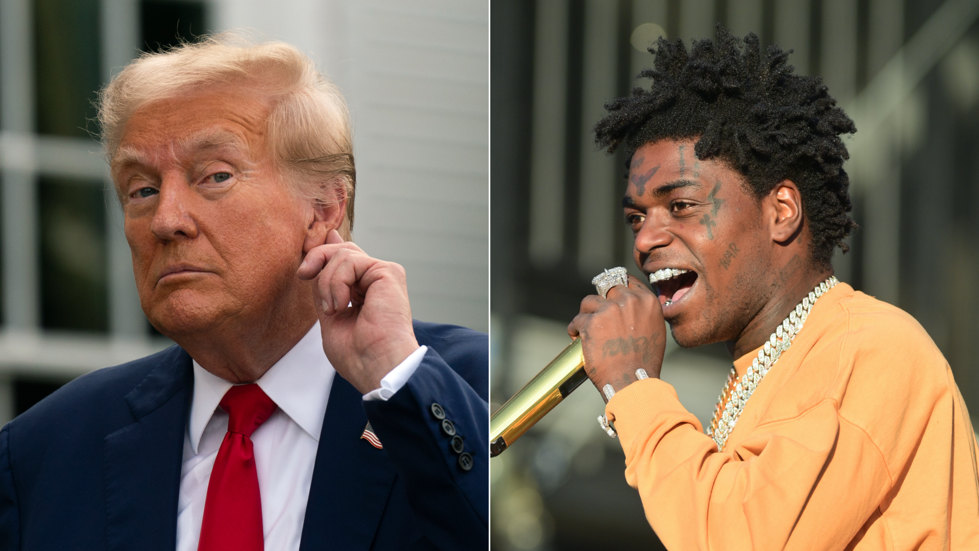 Side-by-side photos of former President Donald Trump (left) and rapper Kodak Black