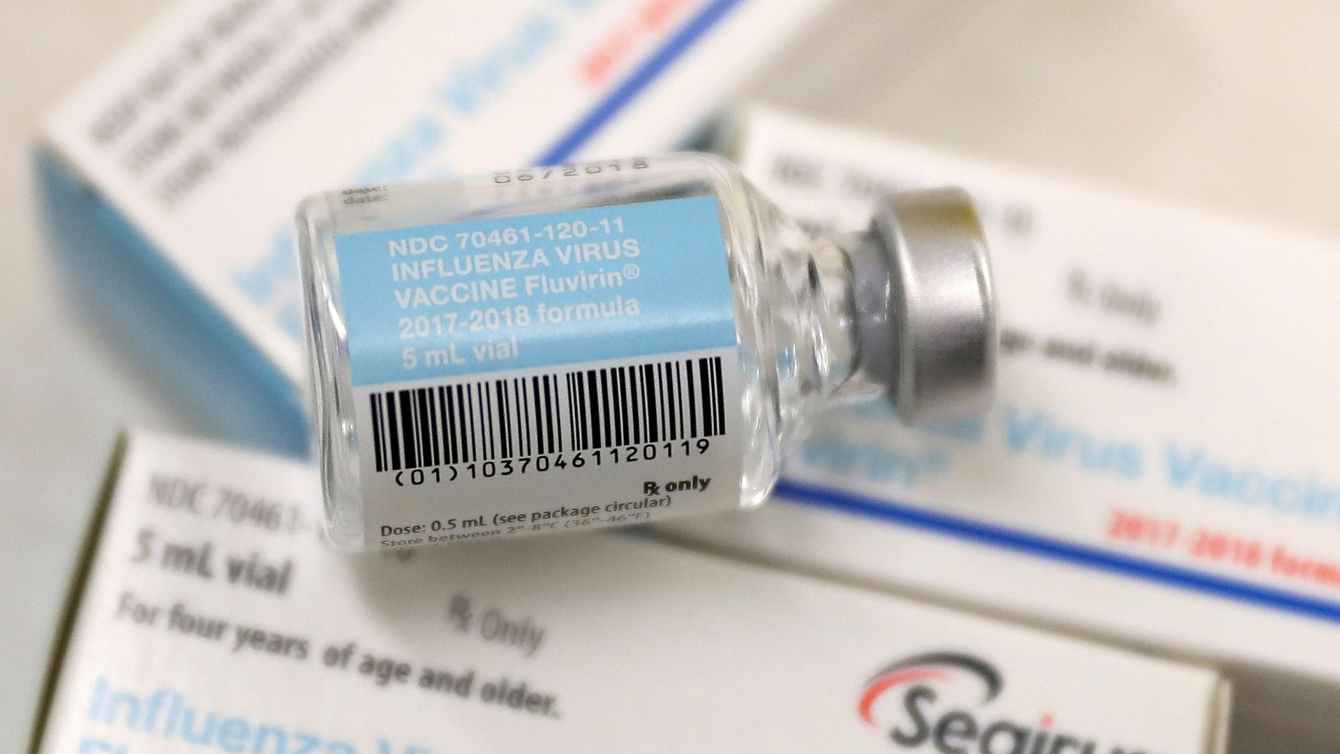 Vials of the Fluvirin influenza vaccine.