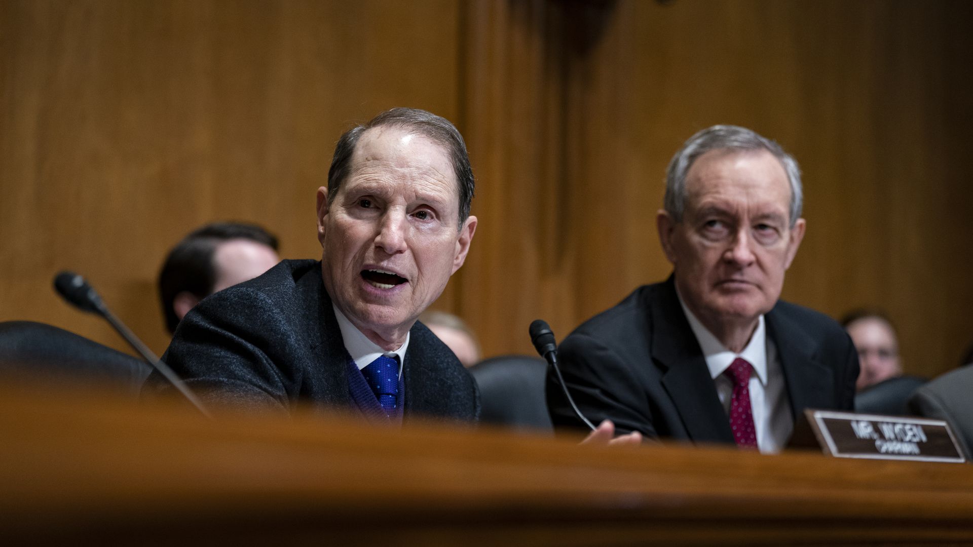 Senators Ron Wyden and Mike Crapo at a Senate hearing