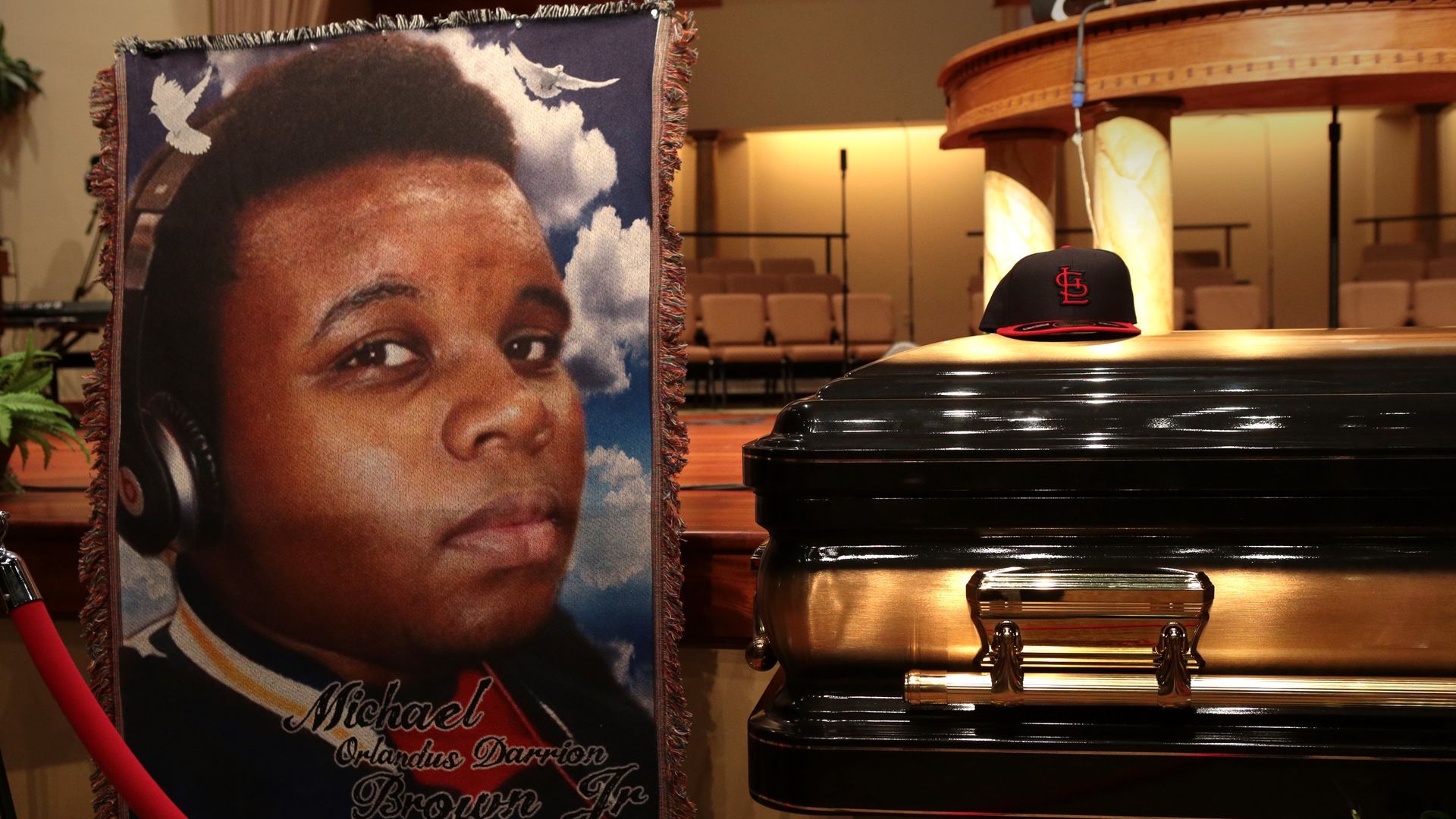 Michael Brown's casket during his funeral in 2014.