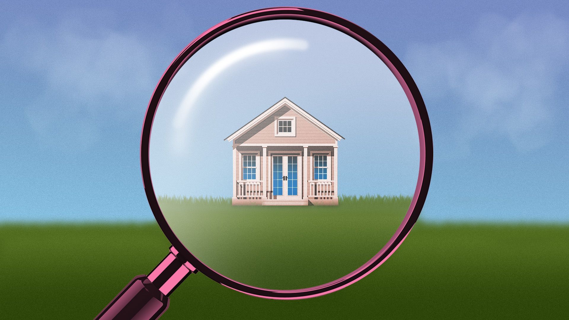 Illustration of a small house viewed through a magnifying glass