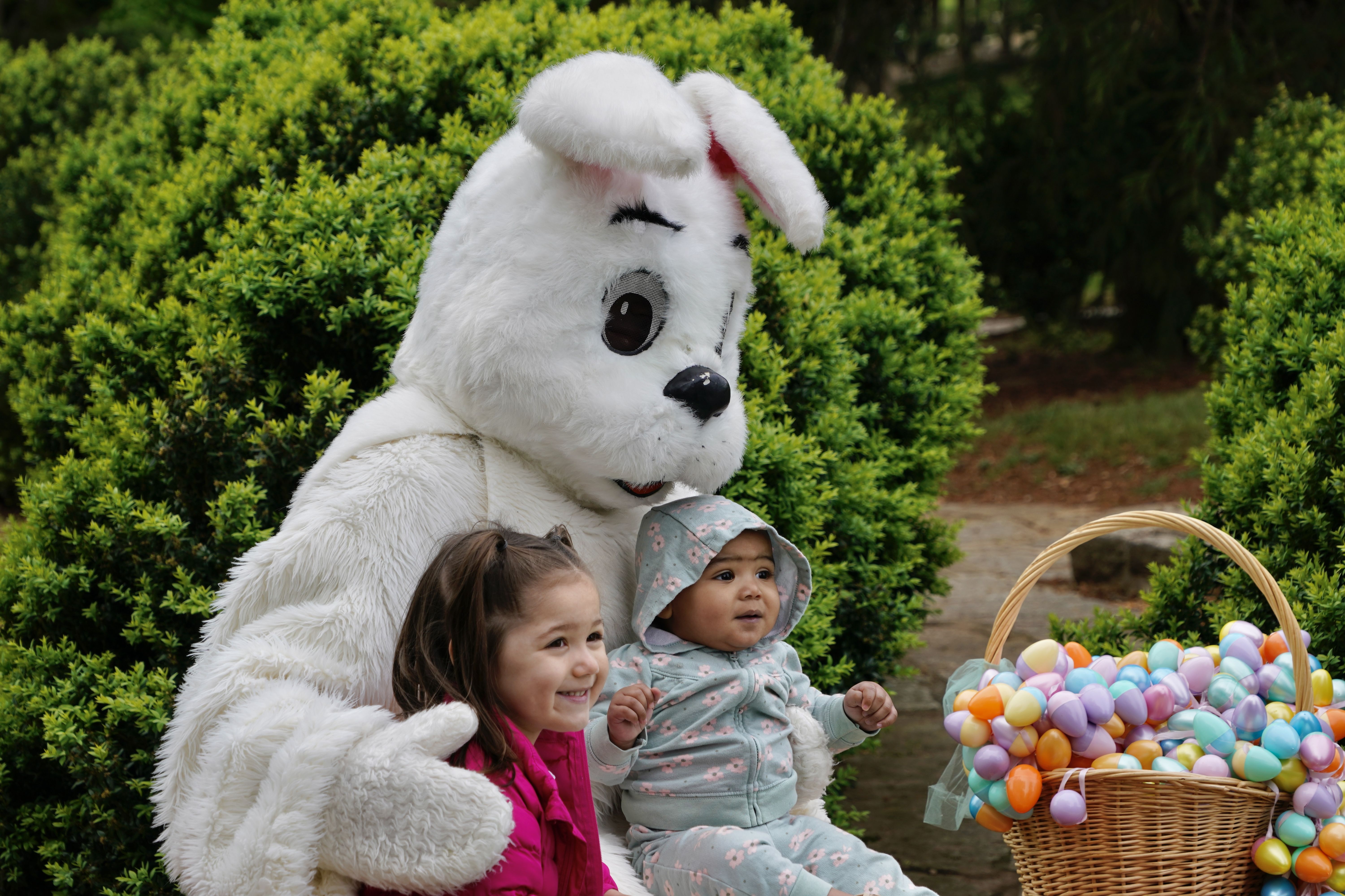 An easter bunny holding babies 