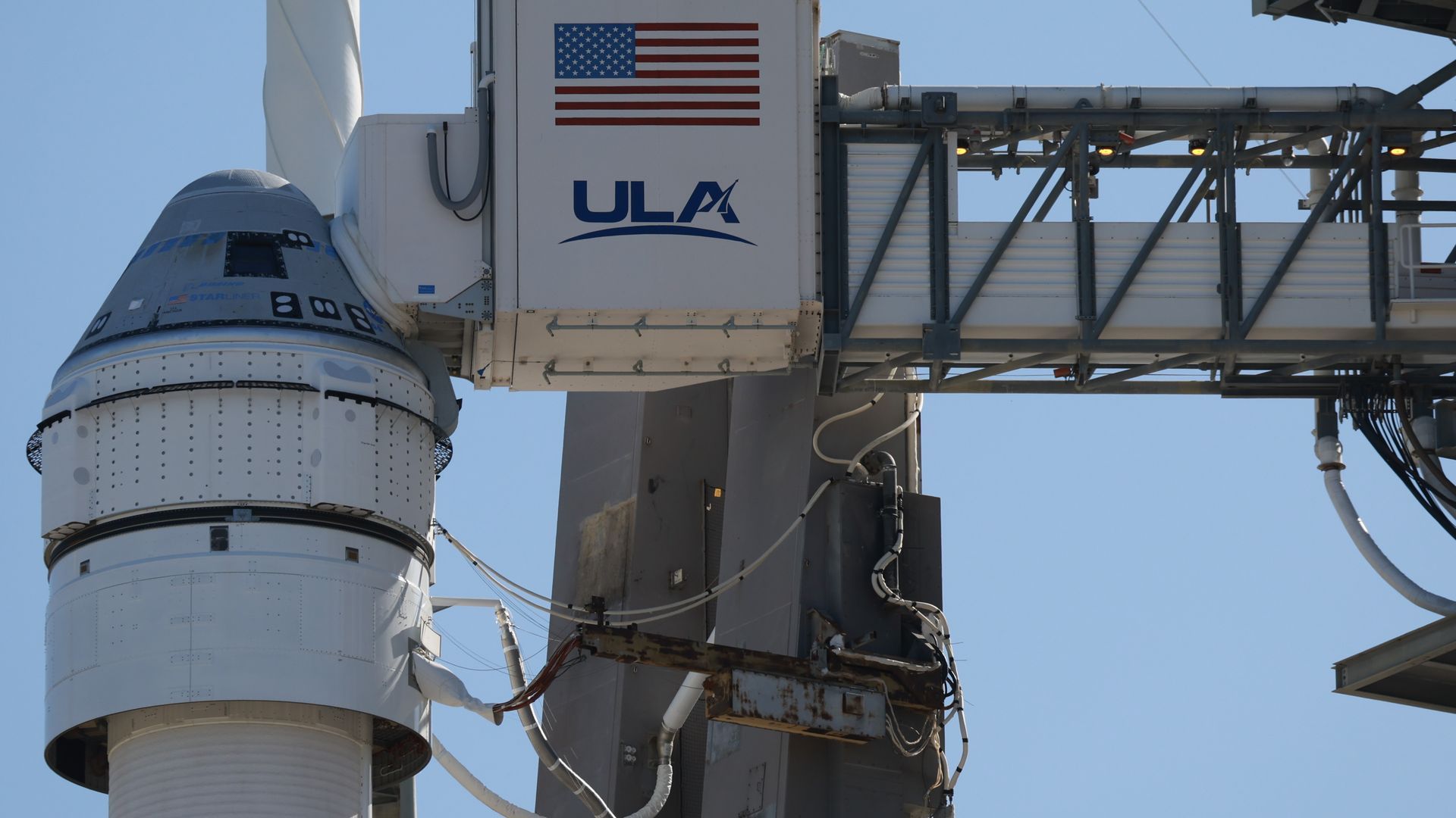 Boeing's Starliner atop a United Launch Alliance Atlas V rocket in Cape Canaveral, Fla., on May 5. Photo: Joe Raedle/Getty Images