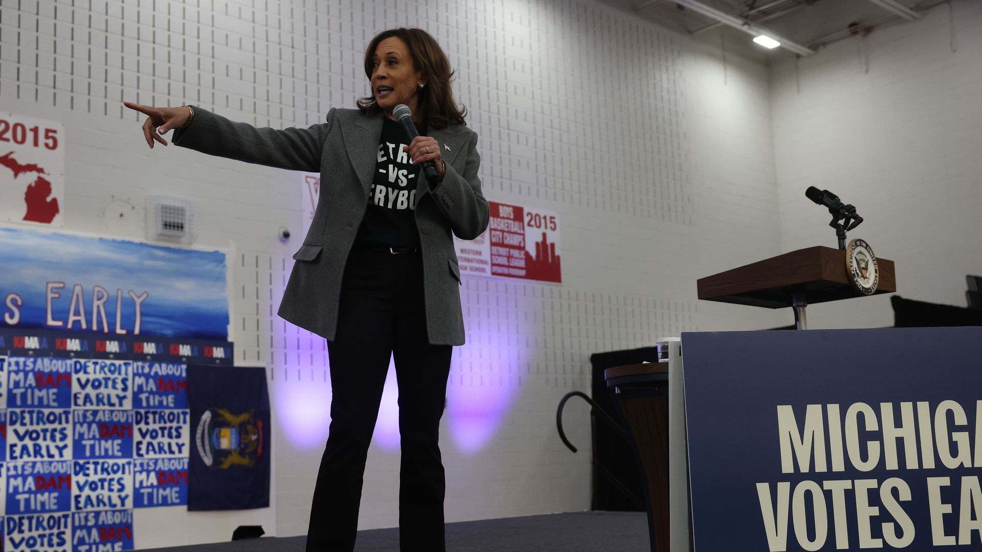 Democratic presidential nominee Kamala Harris campaigns in Detroit on Oct. 19. 
