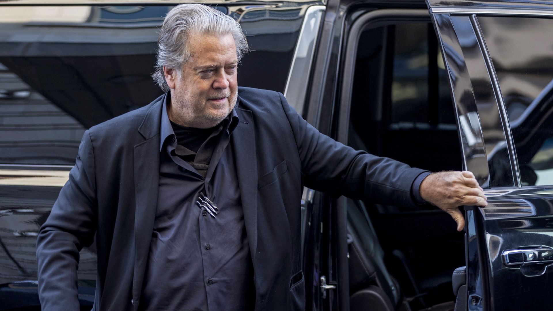 Former White House senior strategist Steve Bannon arrives at the Federal District Court House for the fifth day of his contempt of Congress trial on July 22, 2022.