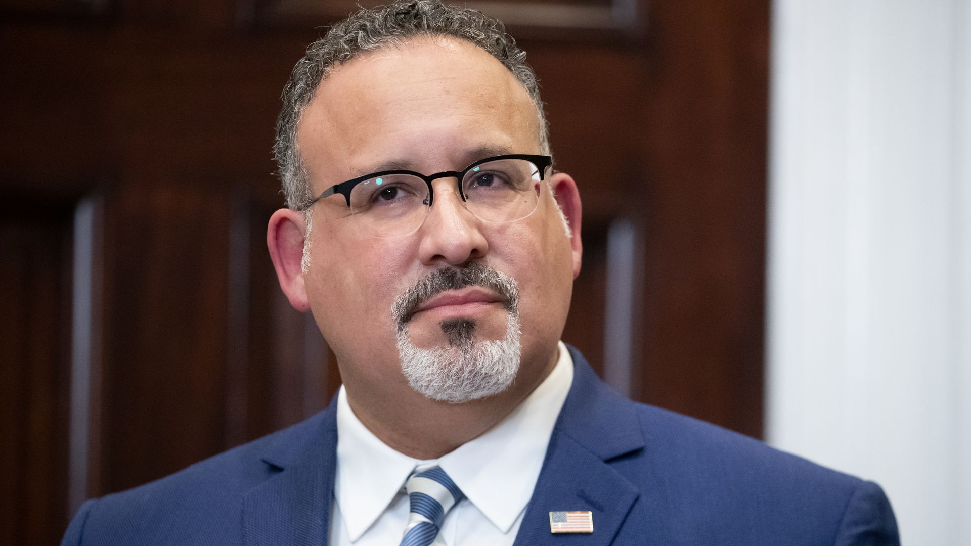 A close up of U.S. Education Secretary Miguel Cardona