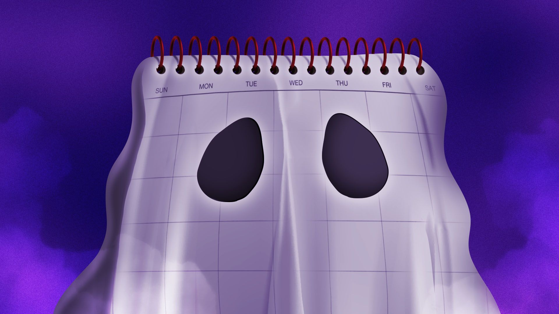 Illustration of a calendar in the shape of a ghost