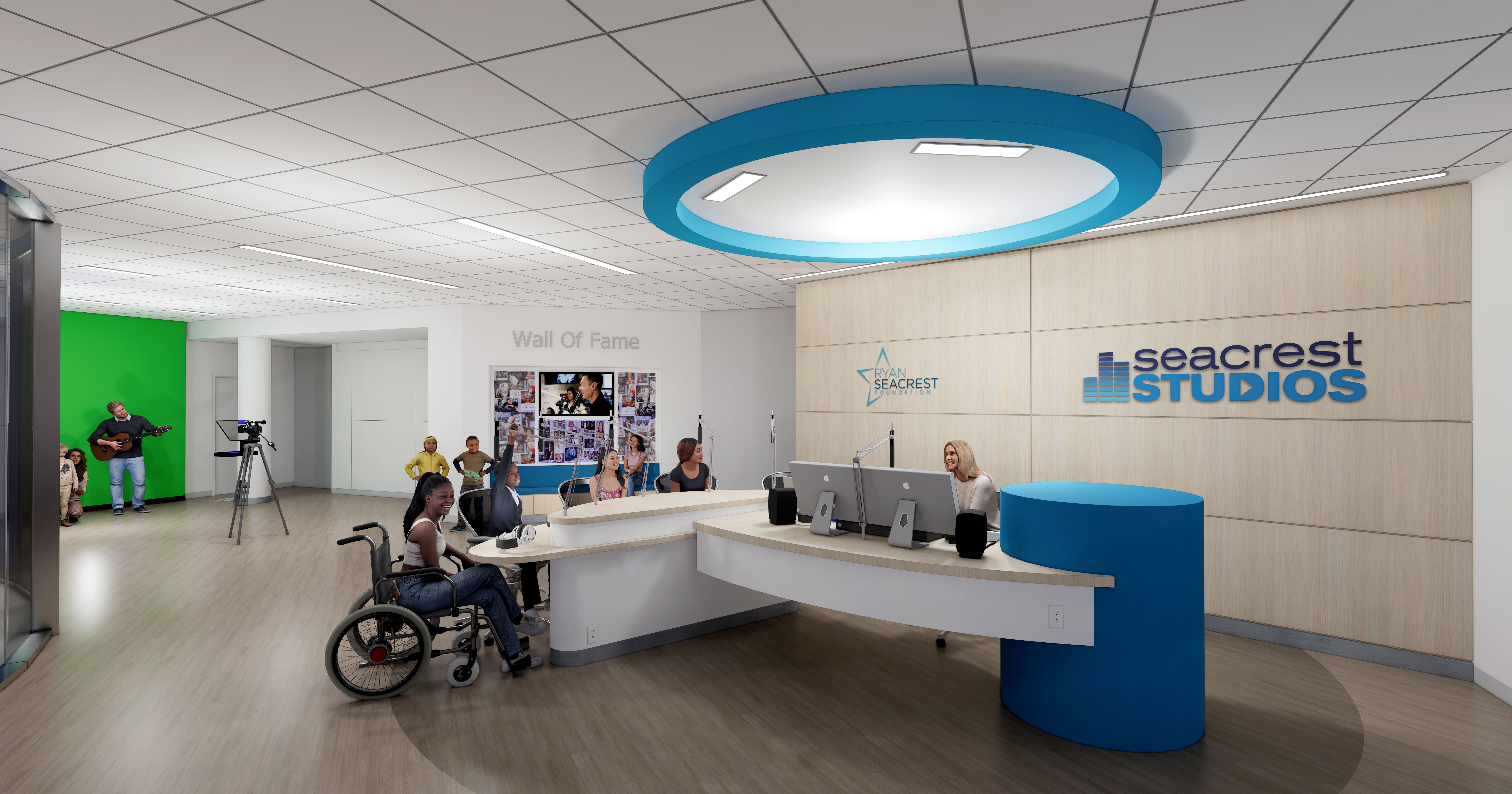 A rendering of a DJ booth at Seacrest Studios inside a Children's Hospital building.