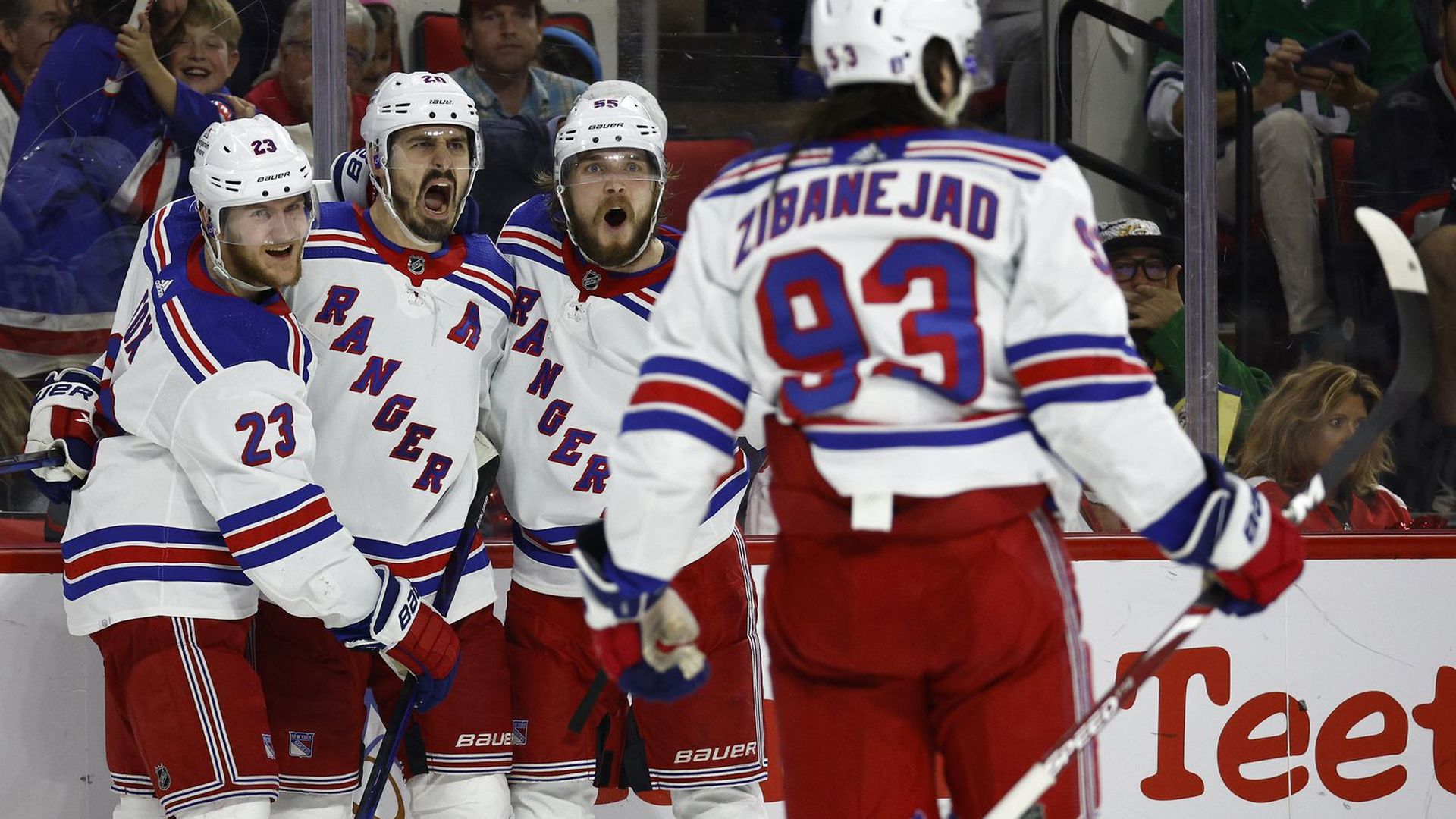 The New York Rangers celebrate.