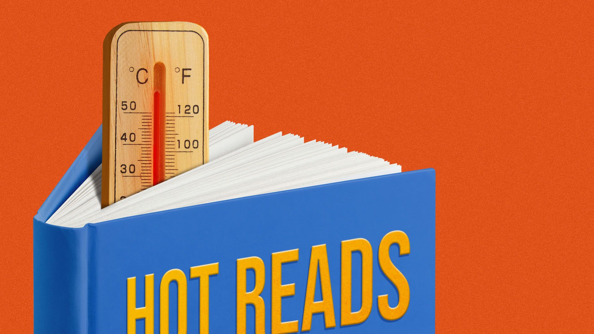 Illustration of a book that says "Hot Reads" with a thermometer bookmark