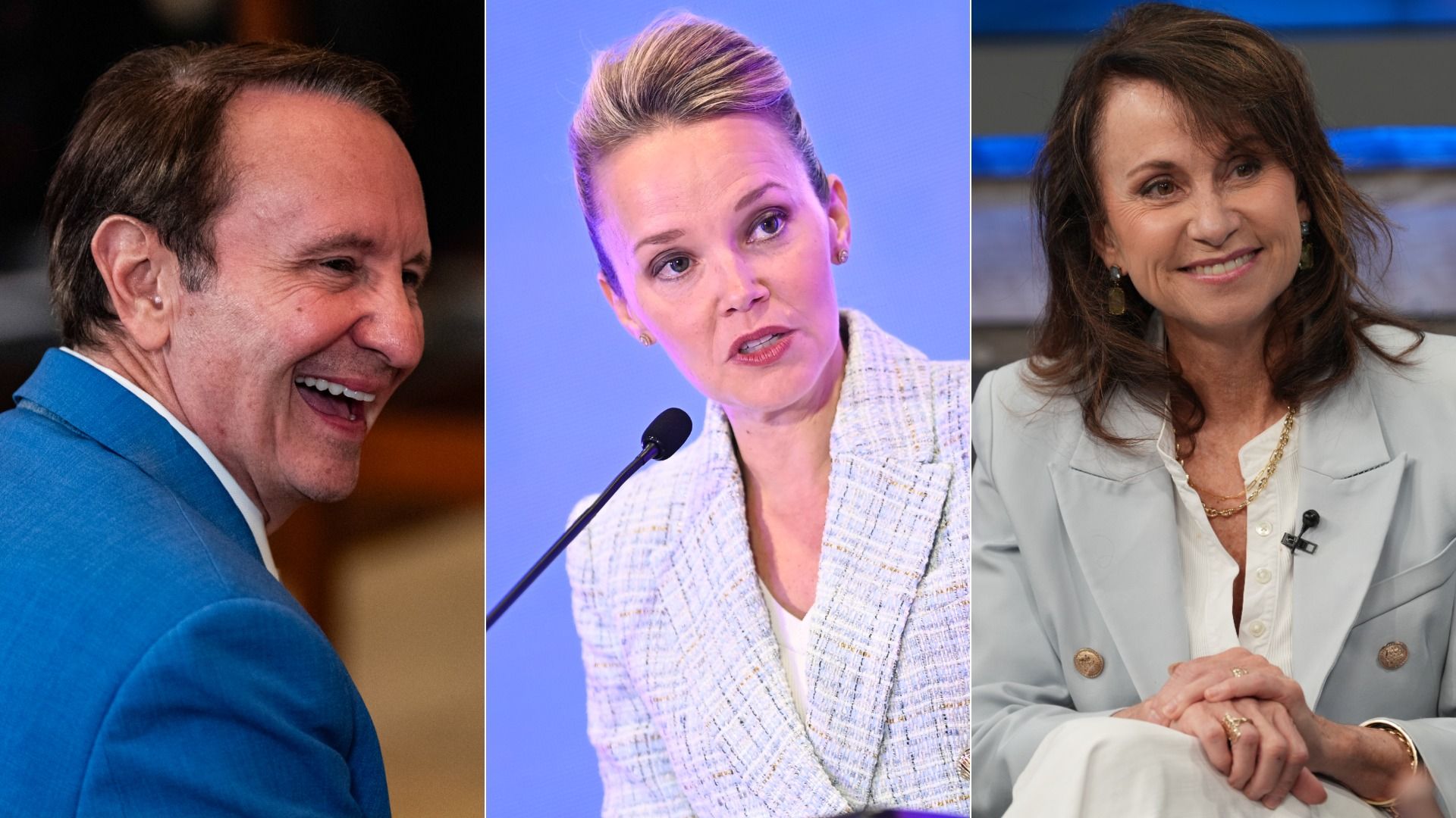 A triptych of photos of Gov. Jeff Landry, Mayor Helena Moreno and AG Liz Murrill.