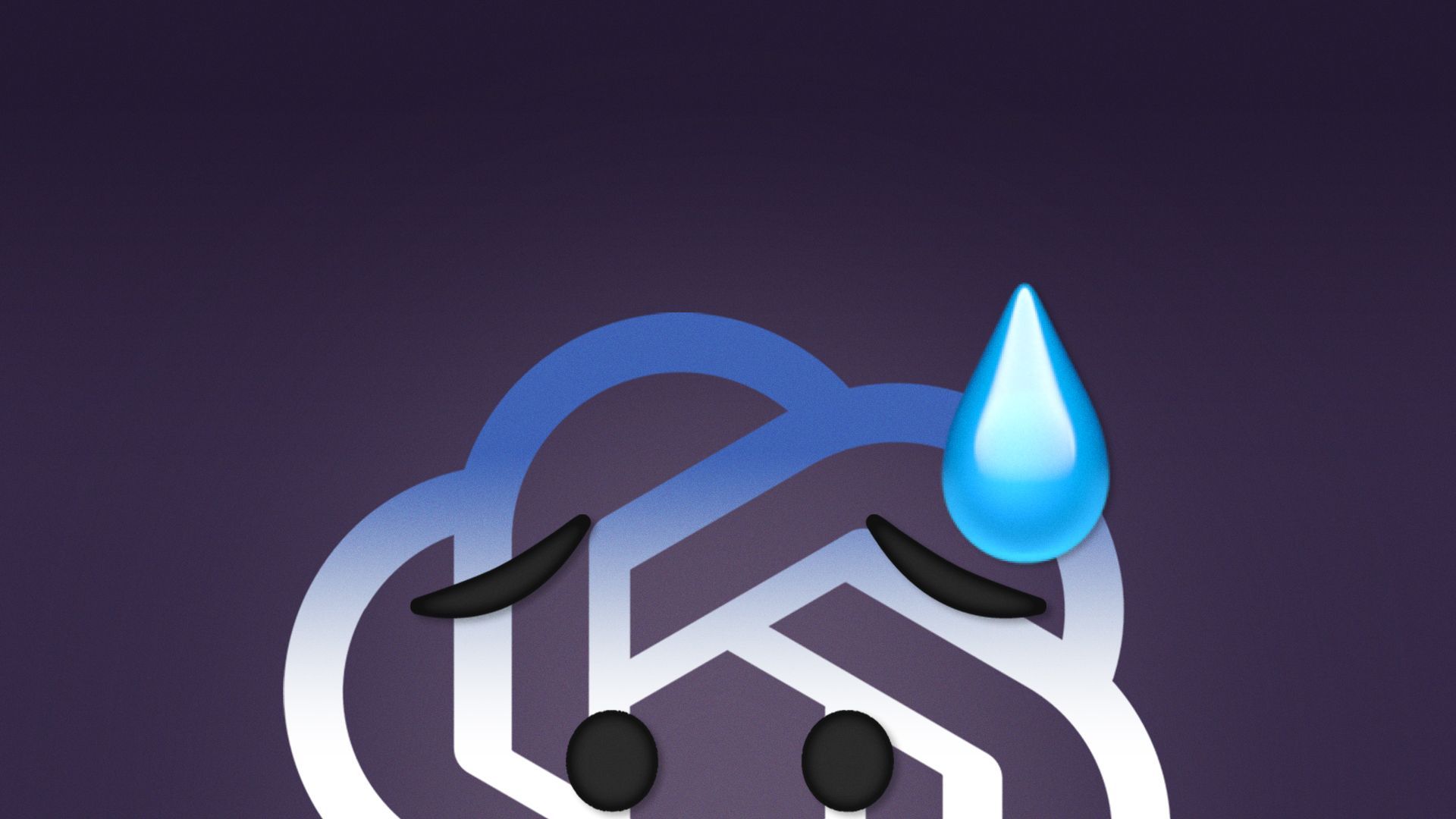 Illustration of the OpenAI logo looking nervous with a large bead of sweat.
