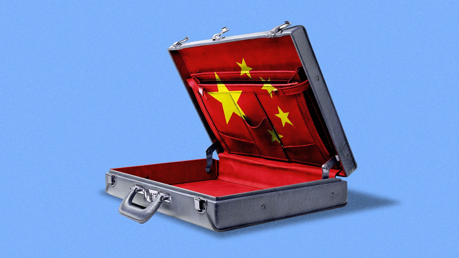 Illustration of a briefcase lined with the Chinese flag