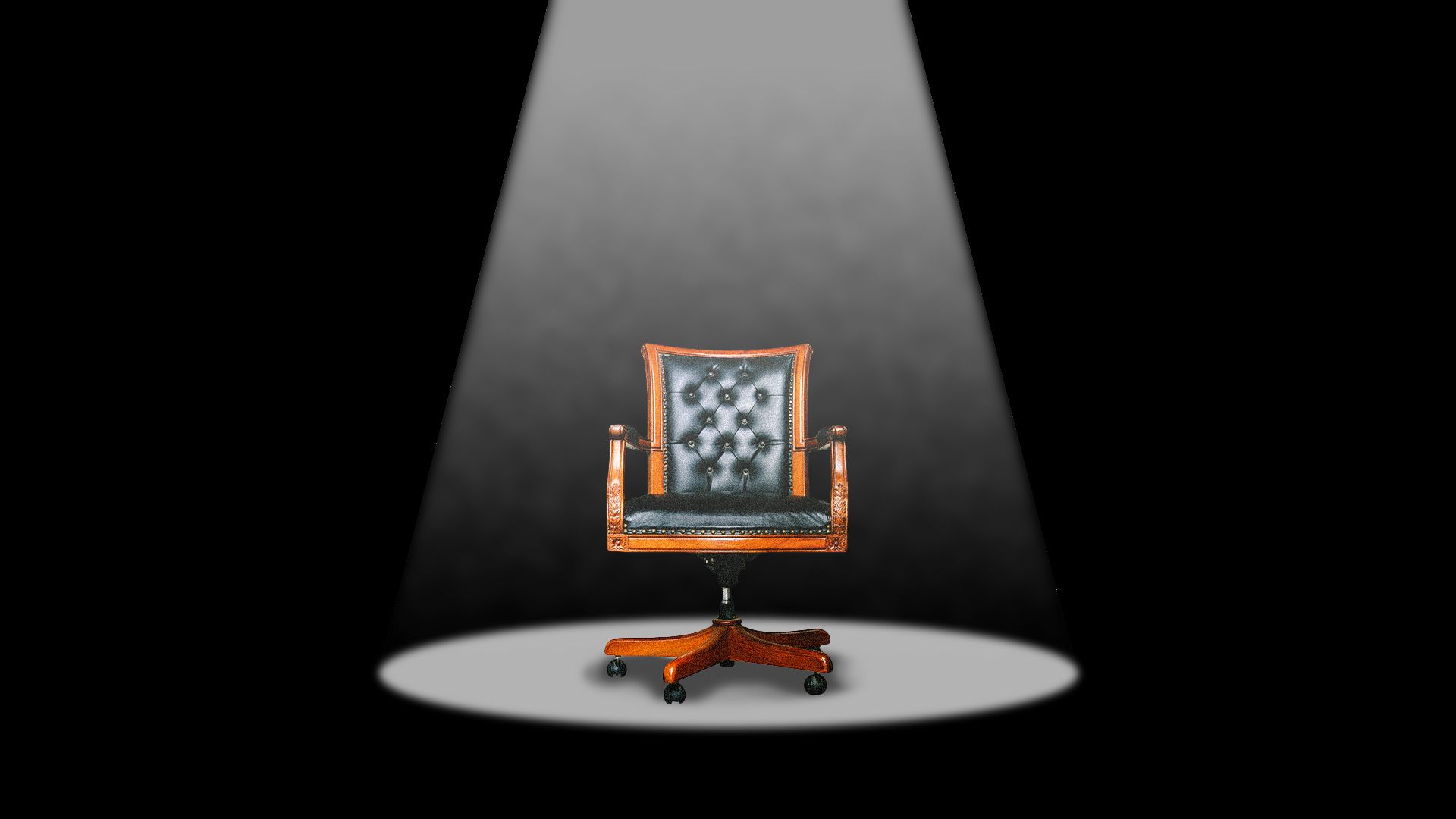 Illustration of a lone leather office chair under a spotlight