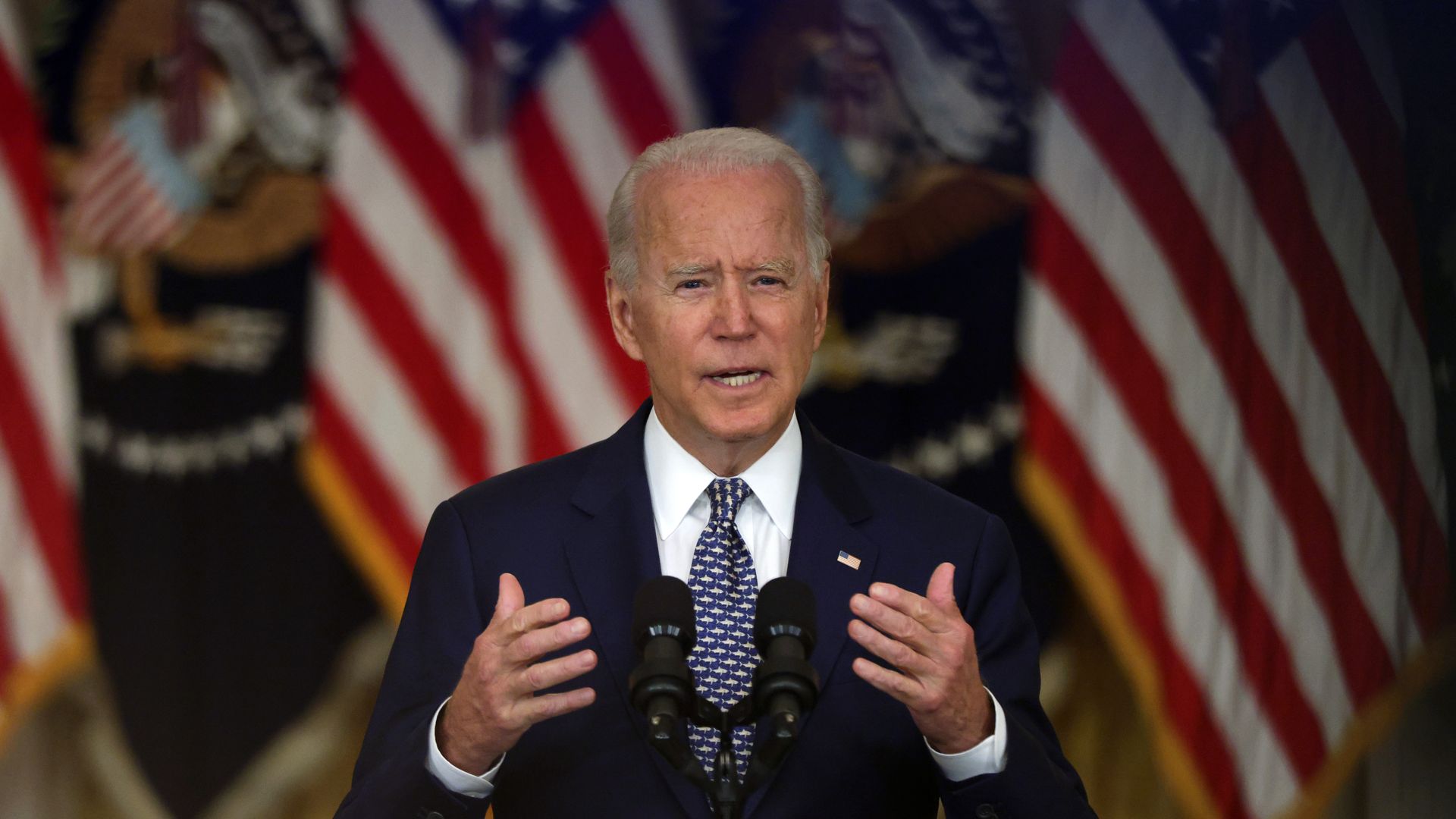 President Joe Biden speaks during an event on Senate passage of the Infrastructure Investment and Jobs Act in the East Room of the White House August 10, 2021 in Washington, DC.