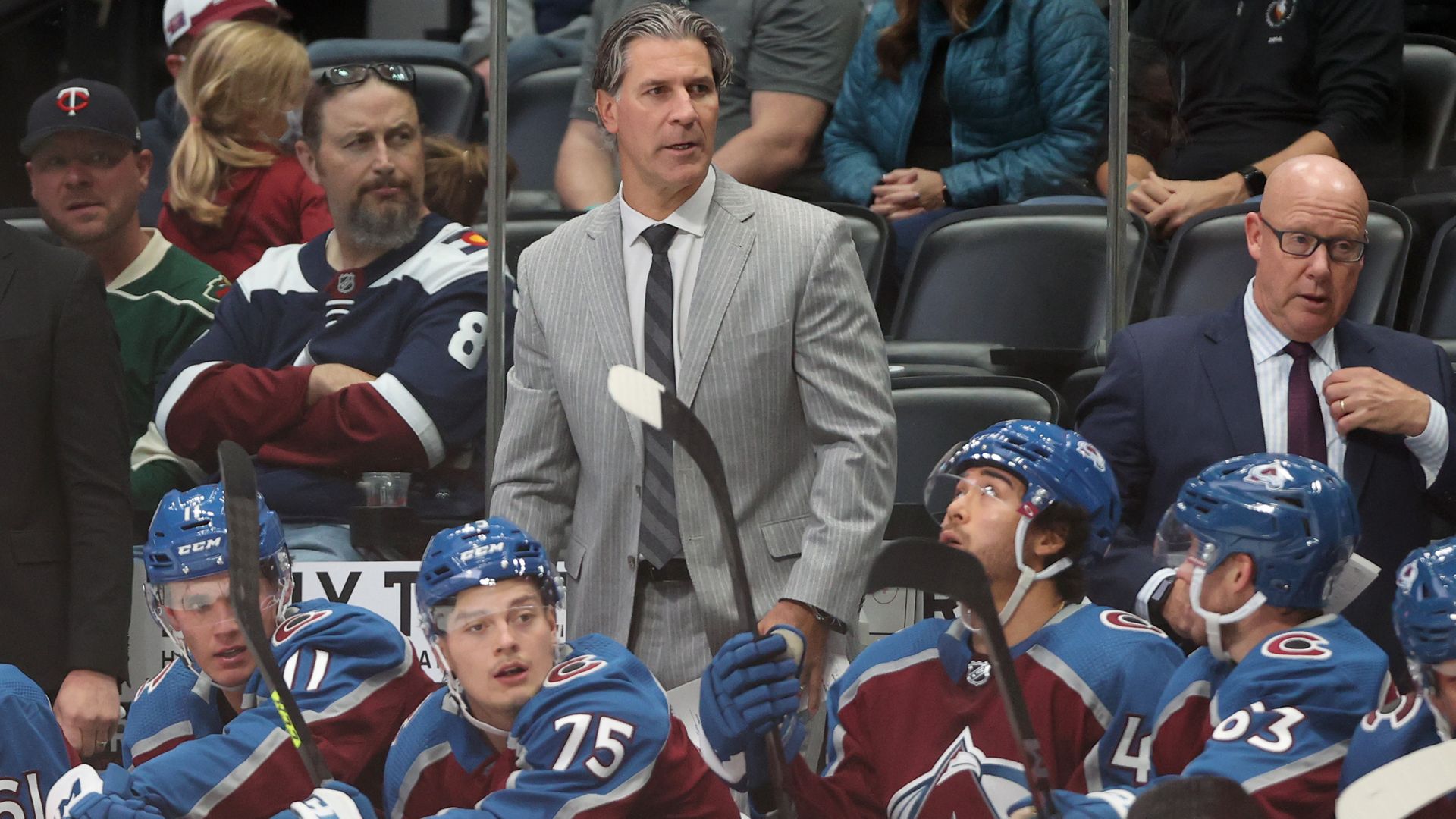Head coach Jared Bednar of the Colorado Avalanche watches as his team plays a preseason game. Photo: Matthew Stockman/Getty Images