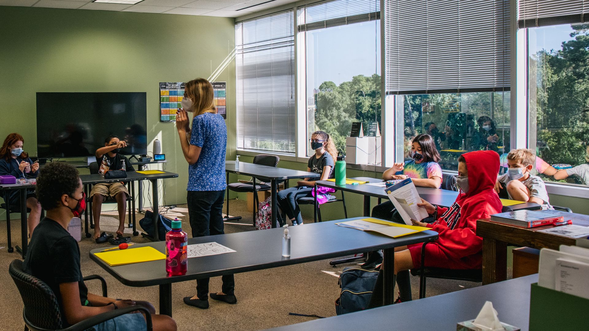 An instructor leads a classroom discussion at the Xavier Academy on August 23, 2021 in Houston, Texas