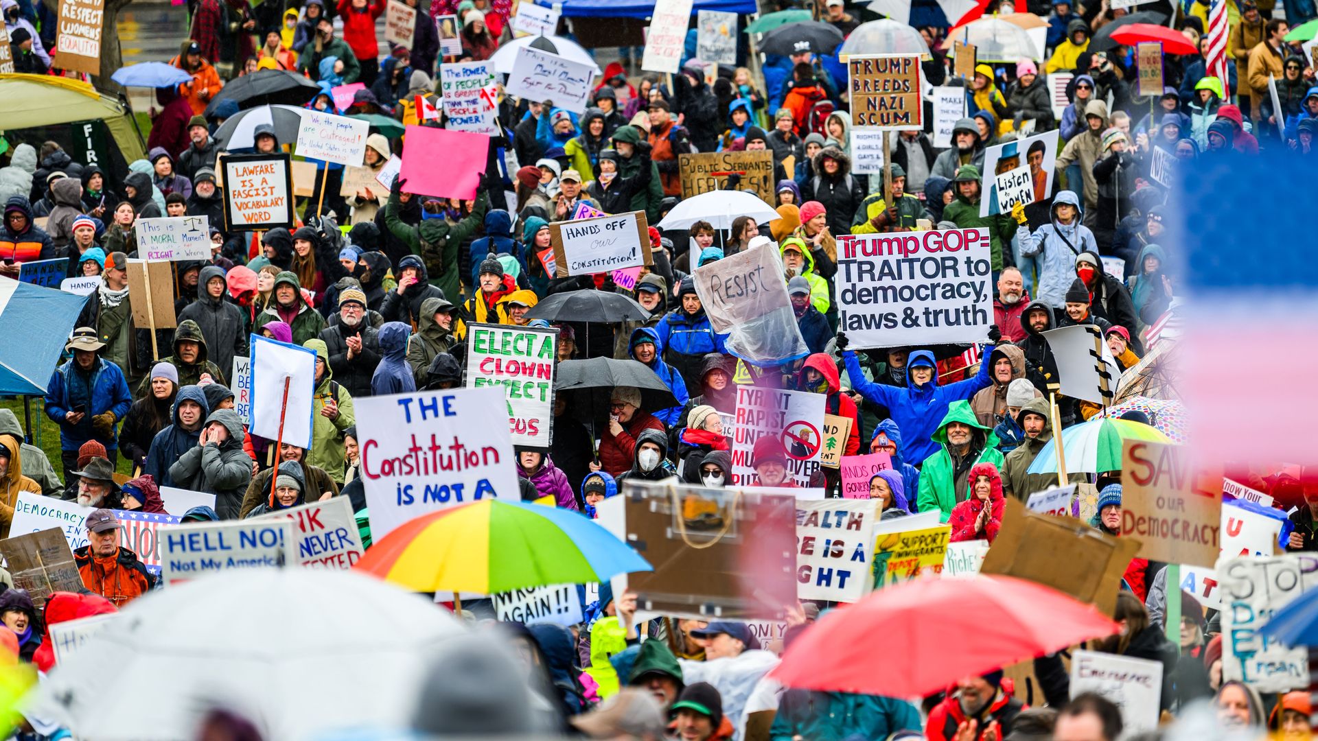 Dozens of protestors are seen on the streets