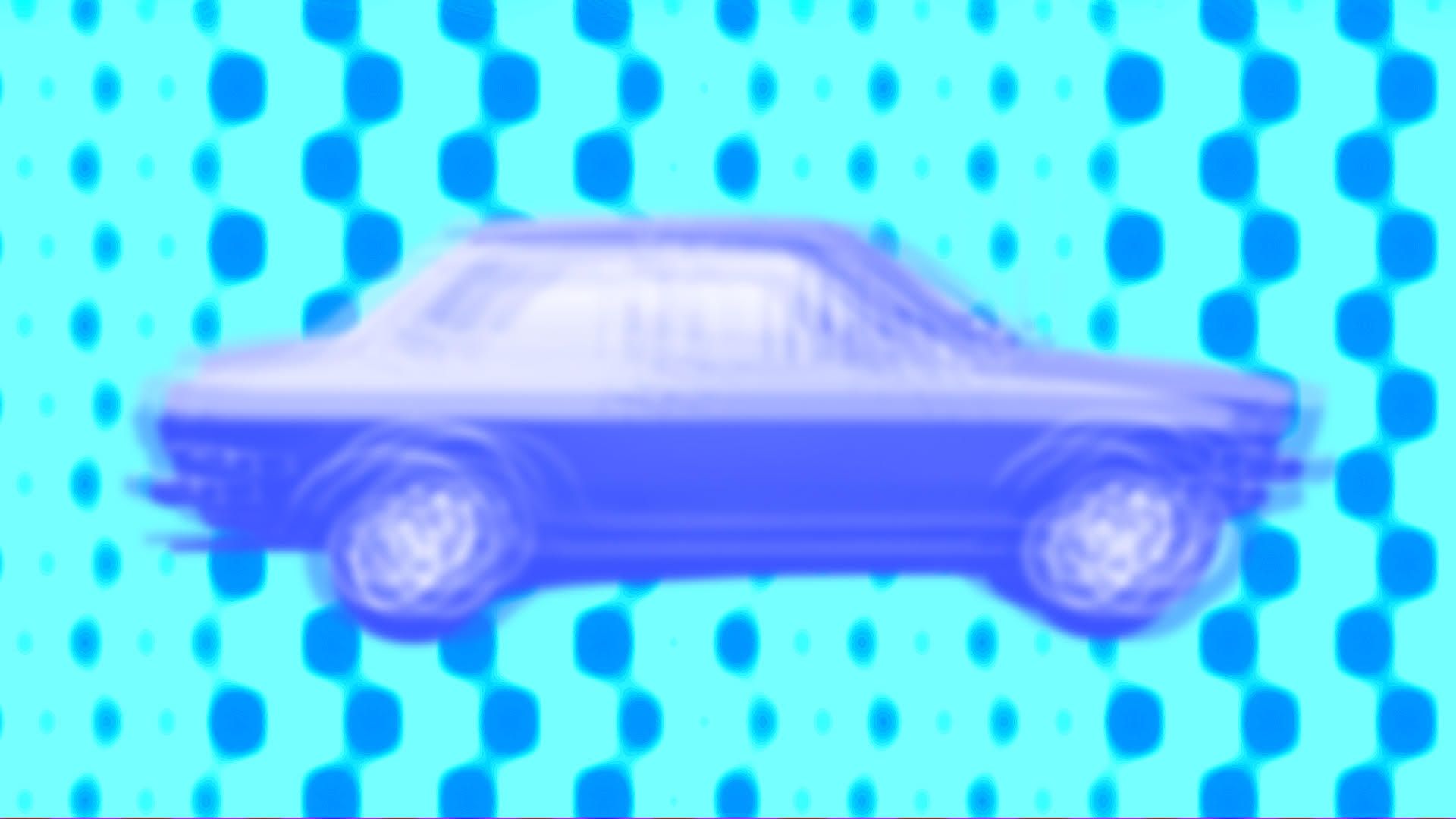 a blurry illustrated car against a background of dots
