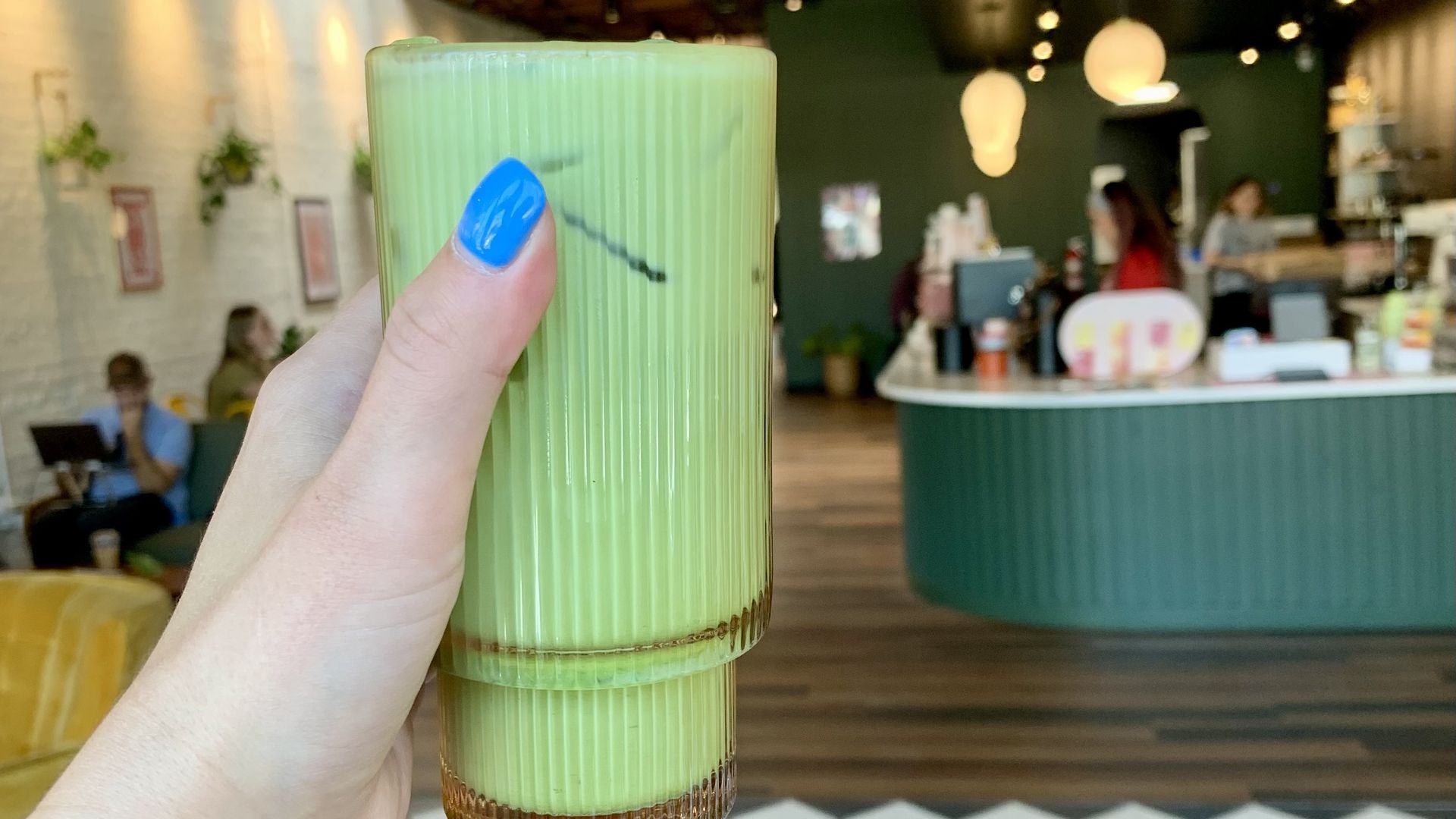 A matcha latte at Parallax Coffee