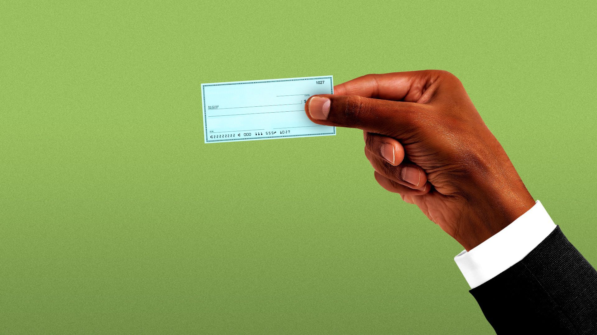Illustration of a hand holding a tiny check.