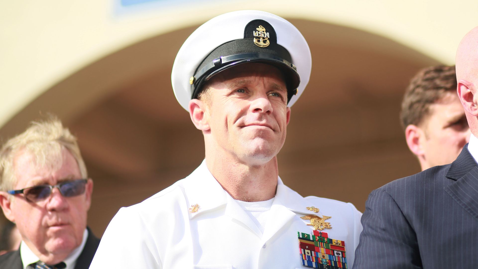 gallagher looking forward while wearing his Navy whites.