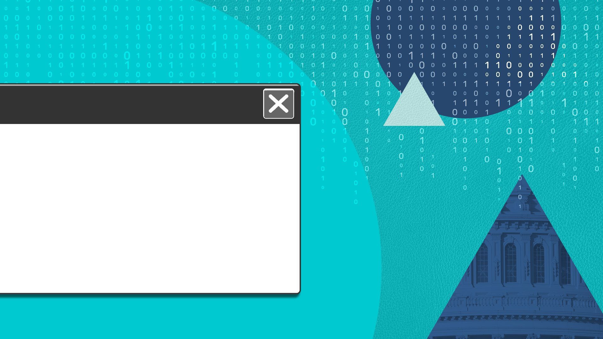 illustration of a computer pop up surrounded by binary code and shapes