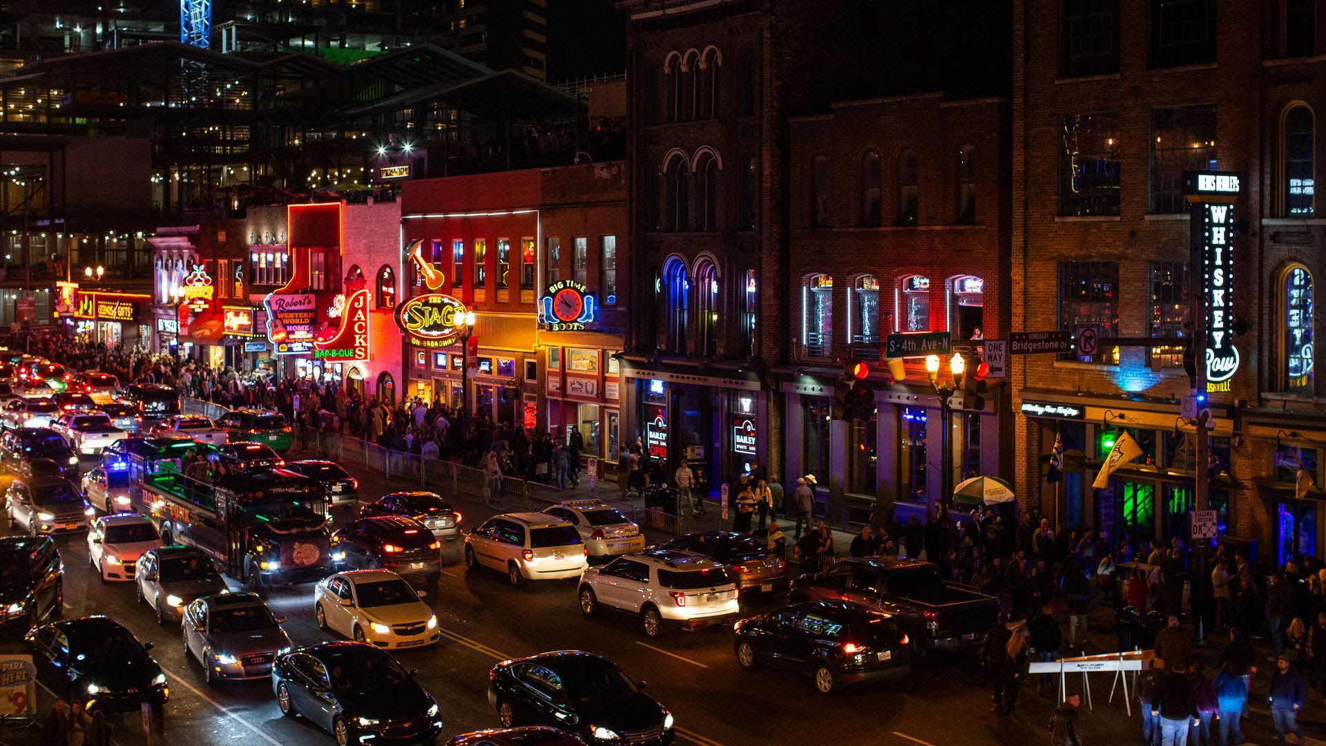 The main drag of Broadway in Nashville.