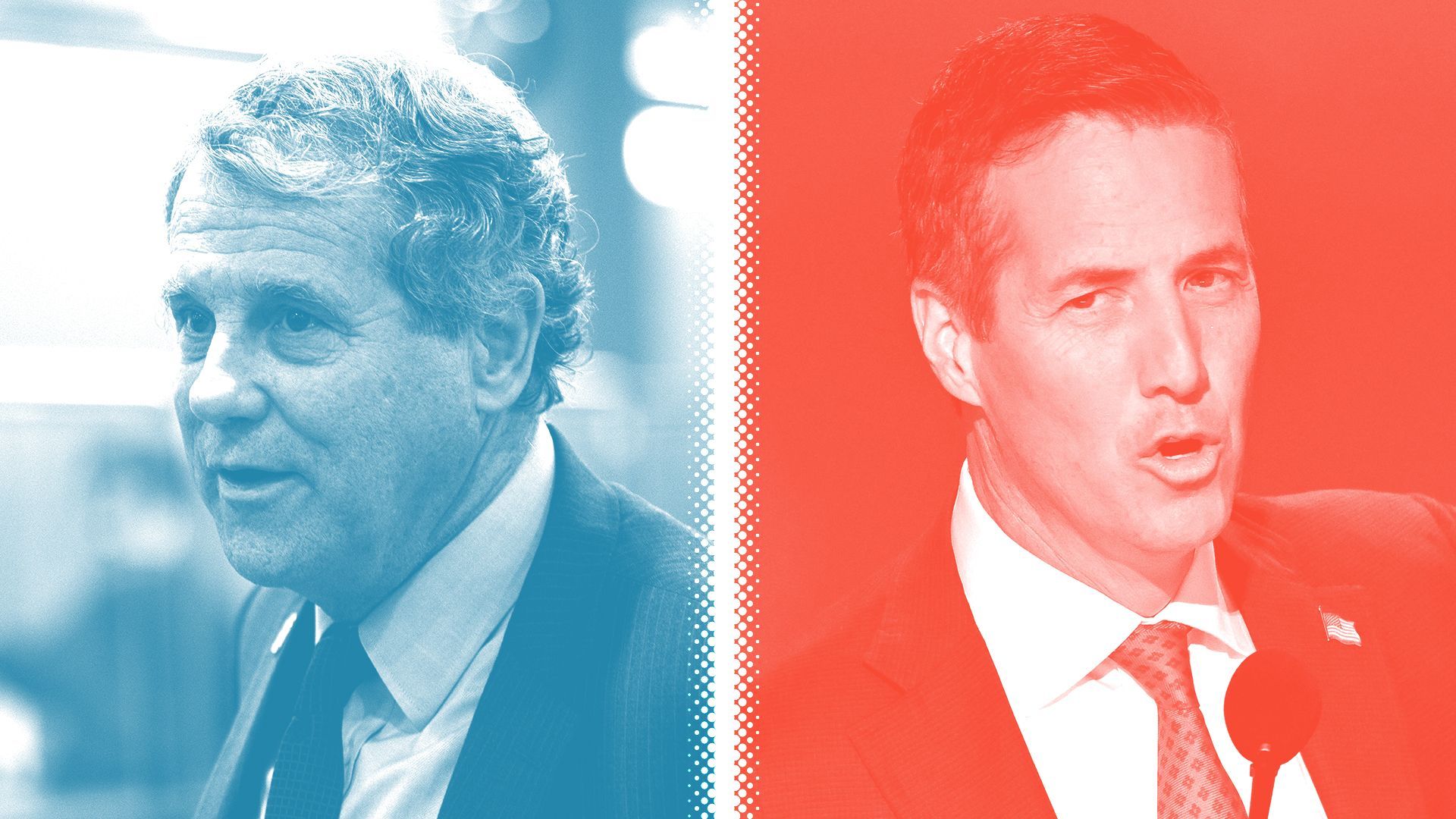 Photo illustration of Sherrod Brown and Bernie Moreno.