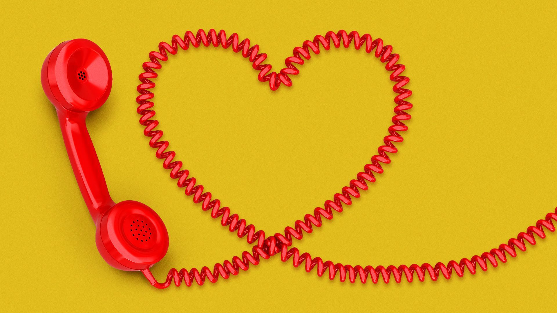 Illustration of a phone with the wire in the shape of a heart.