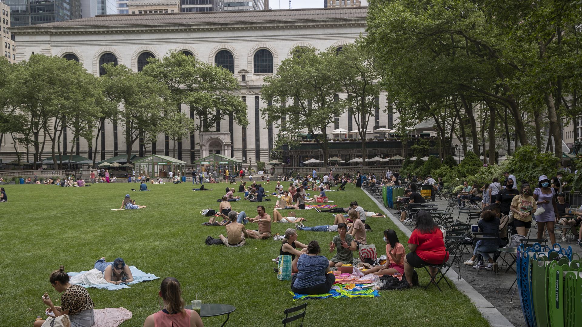 People gather at Bryant Park in New York