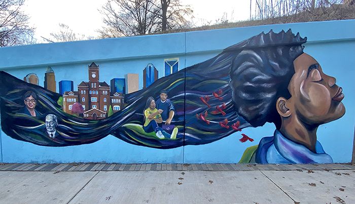 A city of Charlotte placemaking project, featuring artist Dyair. Photo: Ashley Mahoney/Axios 