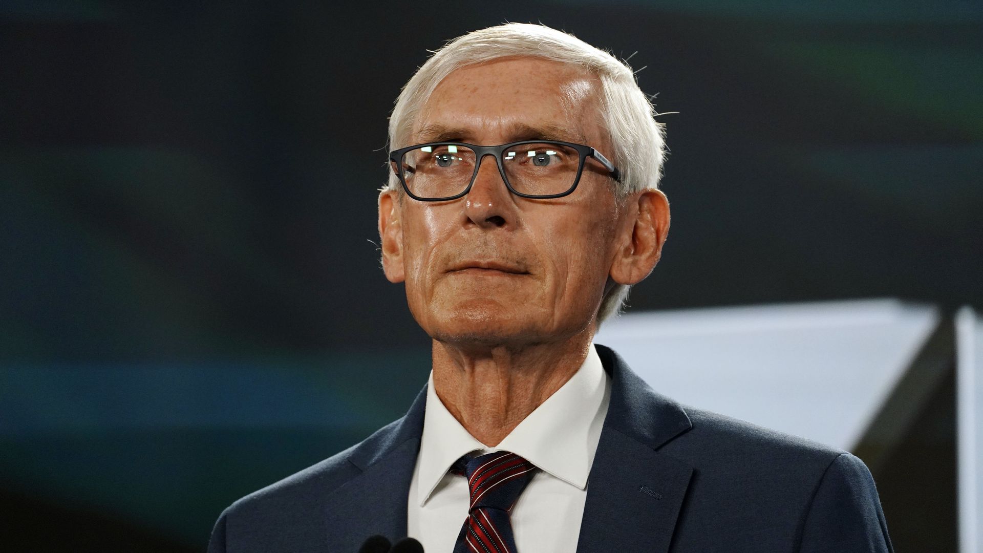 Wisconsin Governor Tony Evers awaits to address the virtual Democratic National Convention, at the Wisconsin Center on August 19, 2020