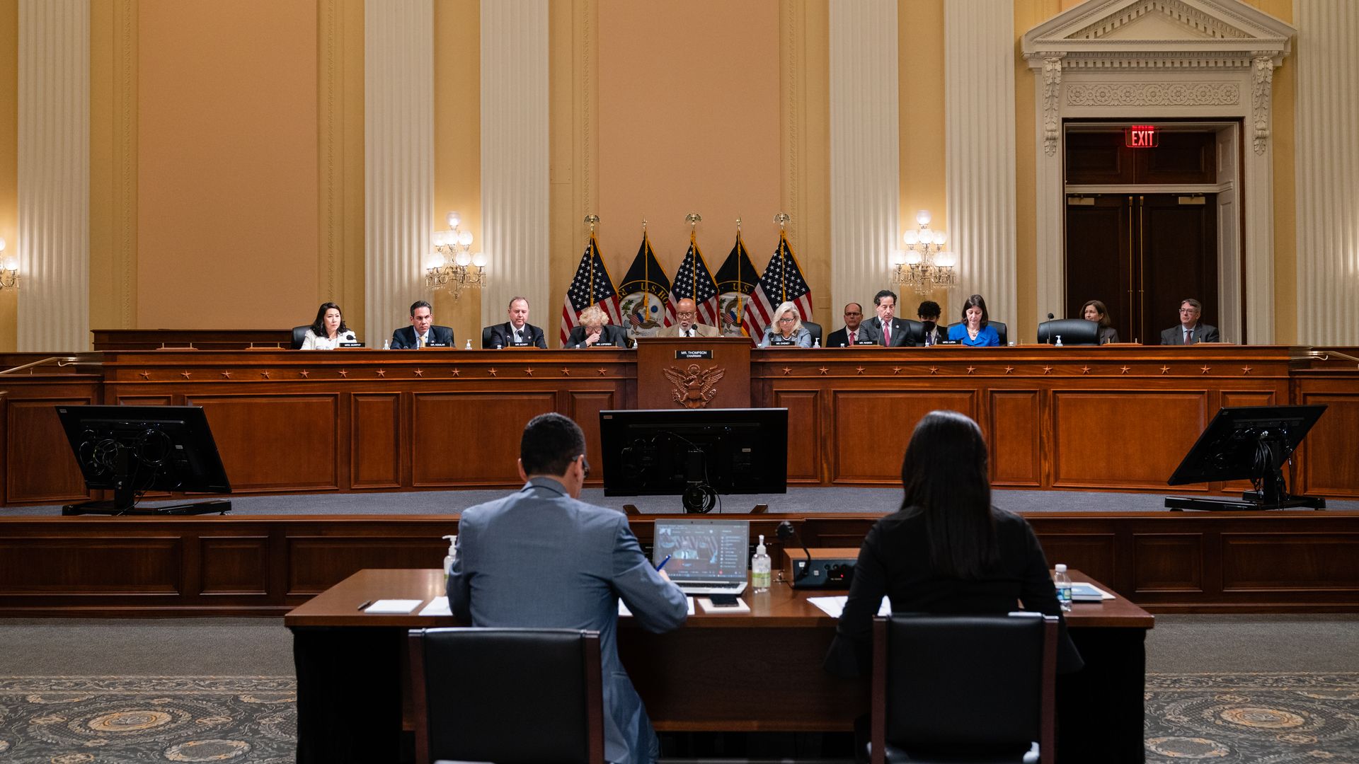 Members of the House Select Committee to Investigate the January 6th Attack on the U.S. Capitol vote to pass a motion in Washington, D.C., U.S., on Monday, March 28, 2022. .