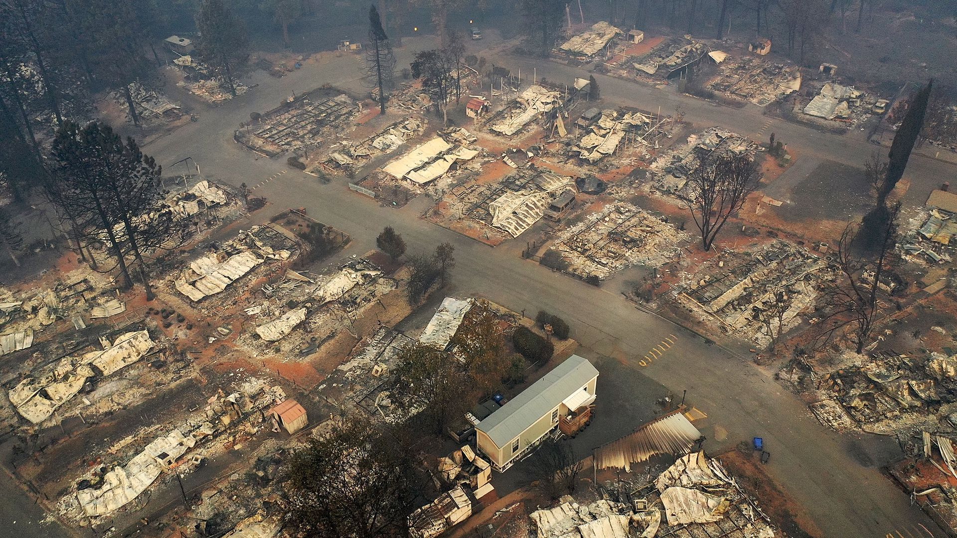 A view of a destroyed neighborhood in California