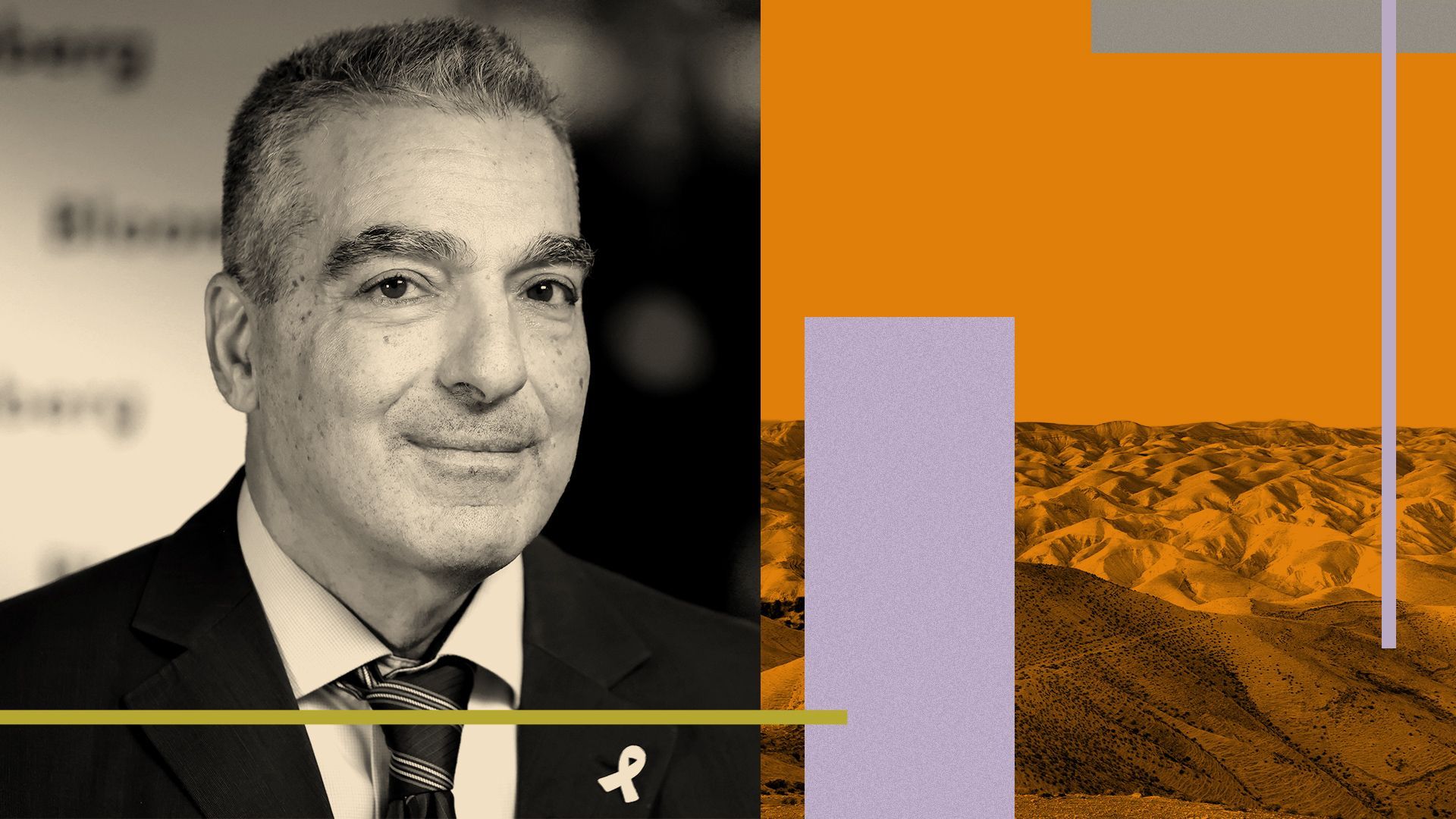 Photo illustration of Hi folks, for Gideon Behar, Israel's climate envoy, surrounded by abstract shapes. 