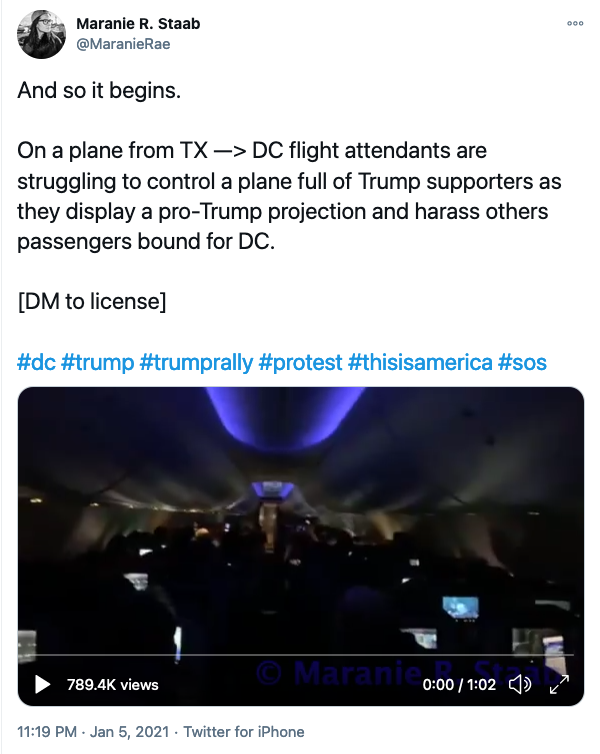 Screenshot of a tweet with video of the incident on the plane.