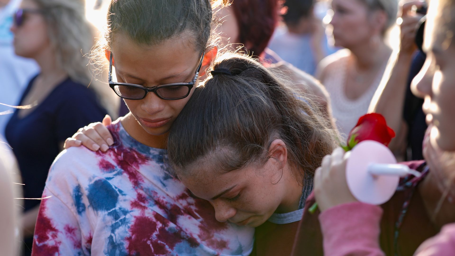 People after the Santa Fe shooting in Texas, which claimed 10 lives on Friday