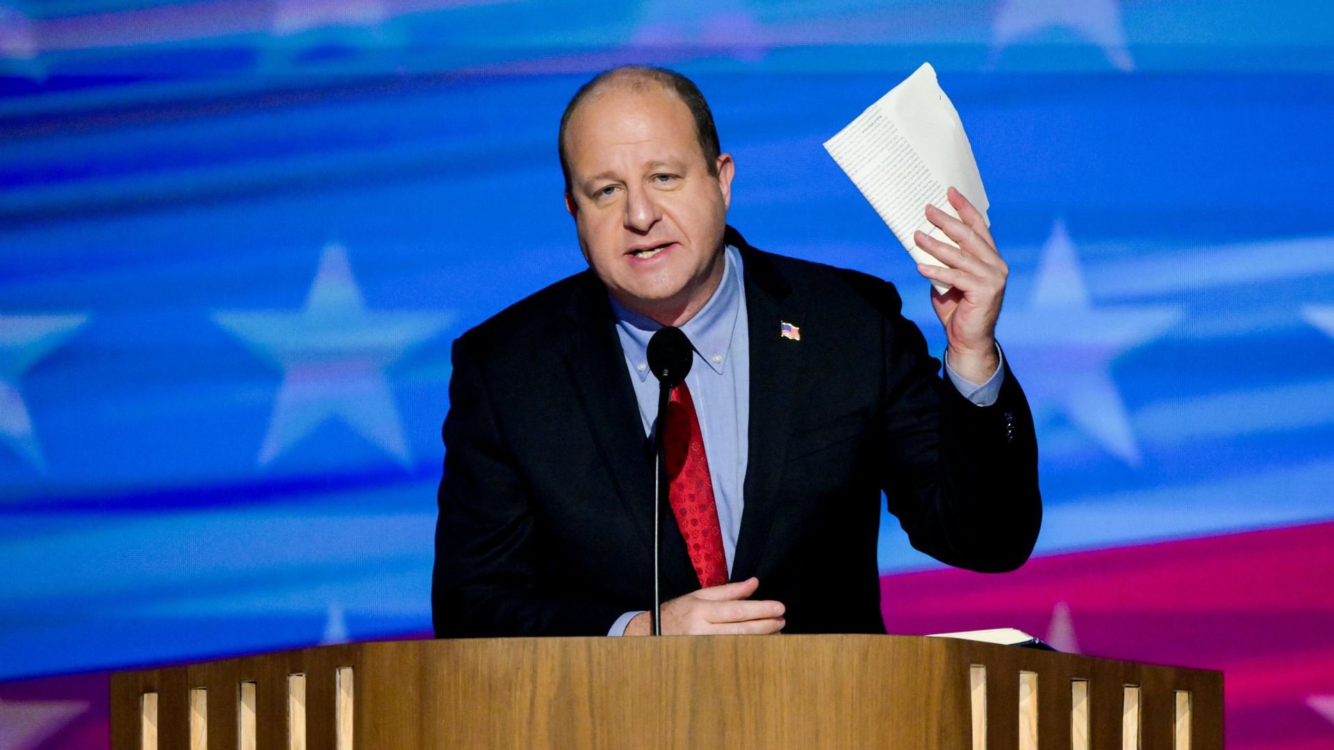 Gov. Jared Polis at the Democratic National Convention in 2024. Photo: David Paul Morris/Bloomberg via Getty Images