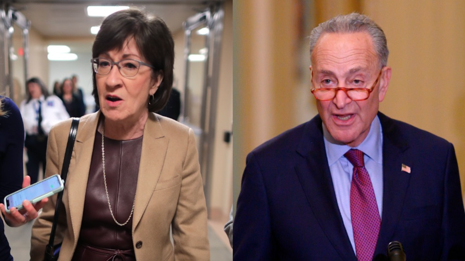 Photos of Sens. Susan Collins and Chuck Schumer.