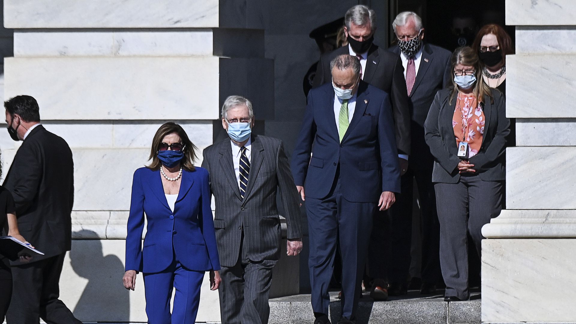 (L-R) Speaker of the House Nancy Pelosi (D-CA), Senate Majority Leader Mitch McConnell (R-KY), Senate Minority Leader Chuck Schumer (D-NY) House Minority Leader Kevin McCarthy (R-CA)