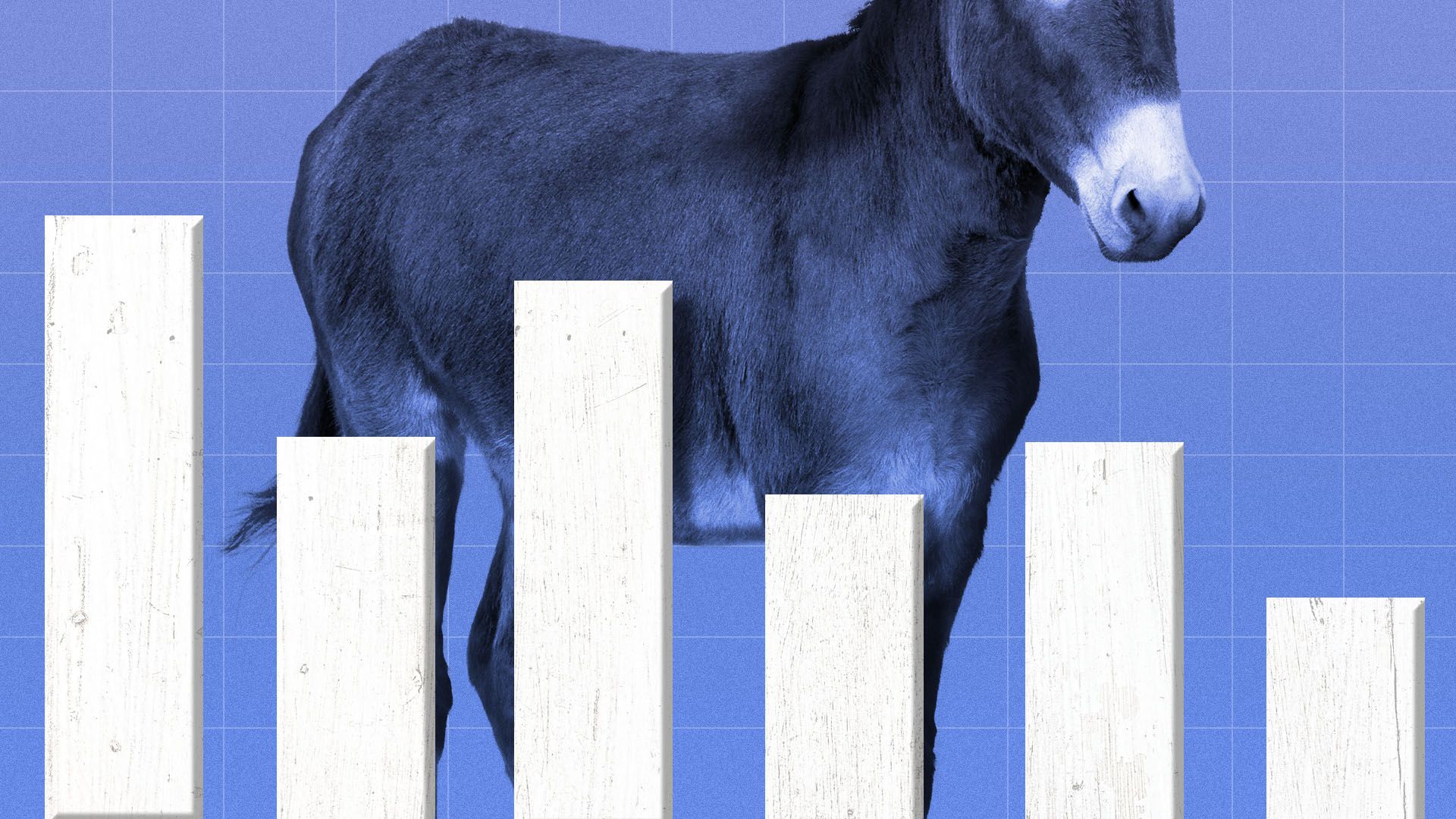 Illustration of a donkey on a bar chart shaped like a fence