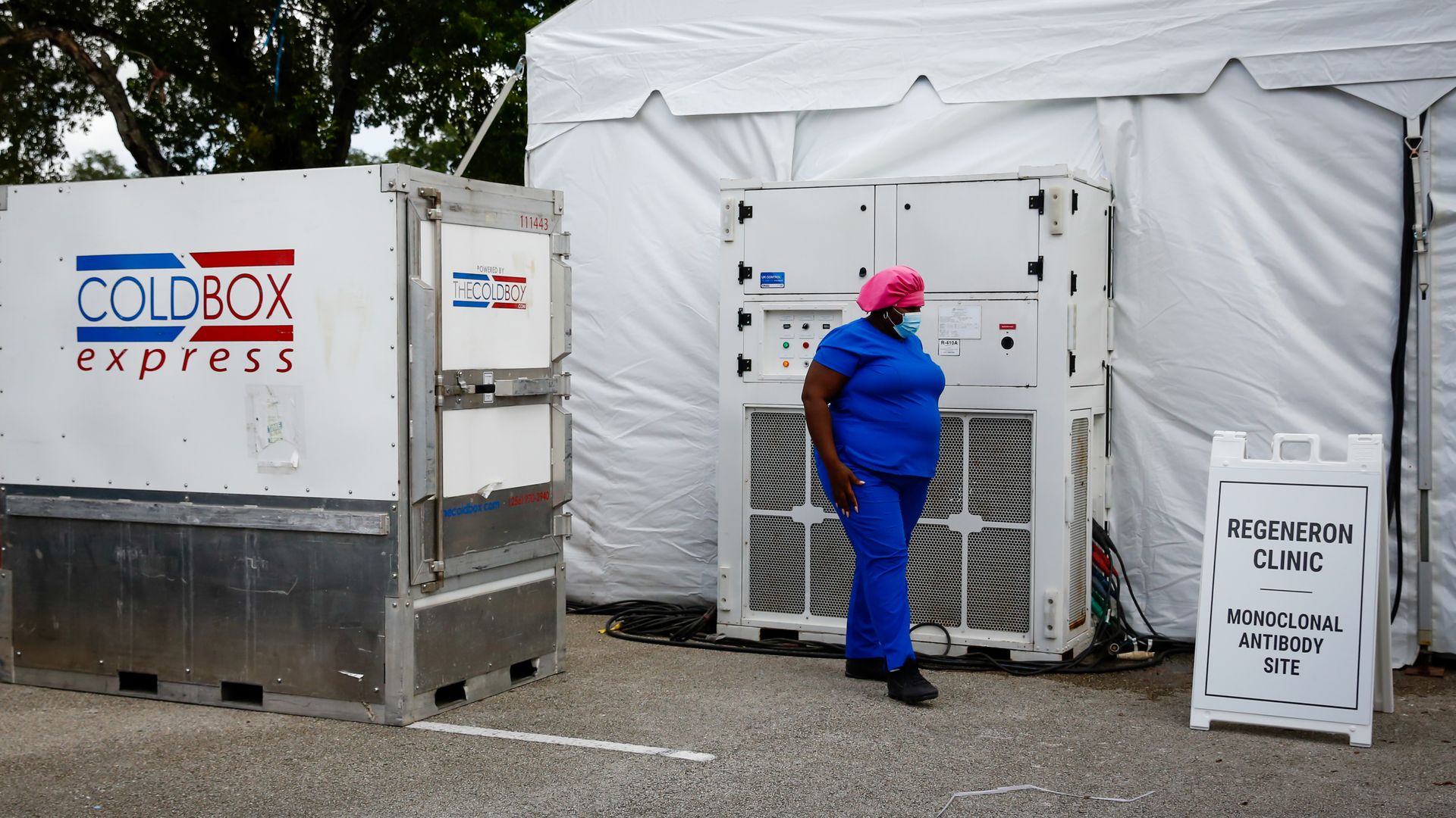 A coldbox containing monoclonal antibody treatments at a Regeneron clinic in Pembroke Pines, Florida, U.S., on Wednesday, Aug. 18.