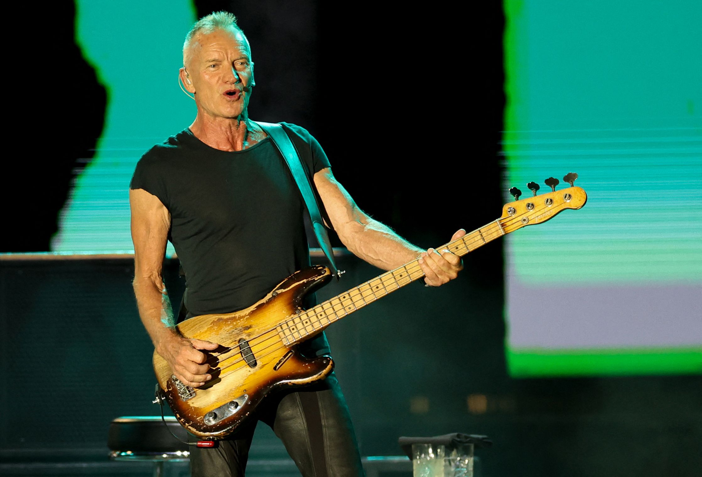 British singer Sting performs on stage during the 78th edition of the Nice Jazz Festival in Nice, south-eastern France on July 23, 2026.