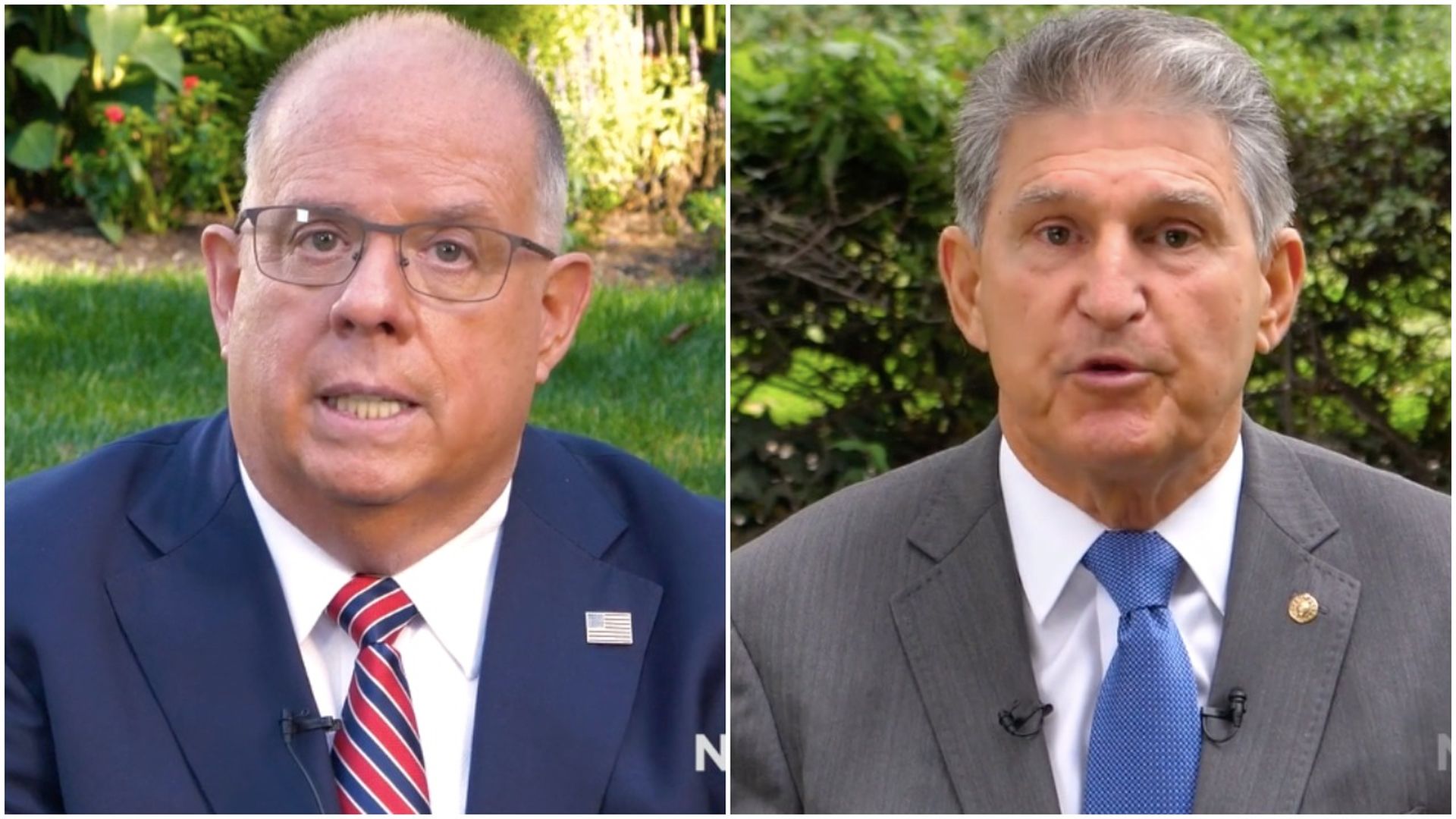 Side by side photos of Gov. Larry Hogan and Sen. Joe Manchin