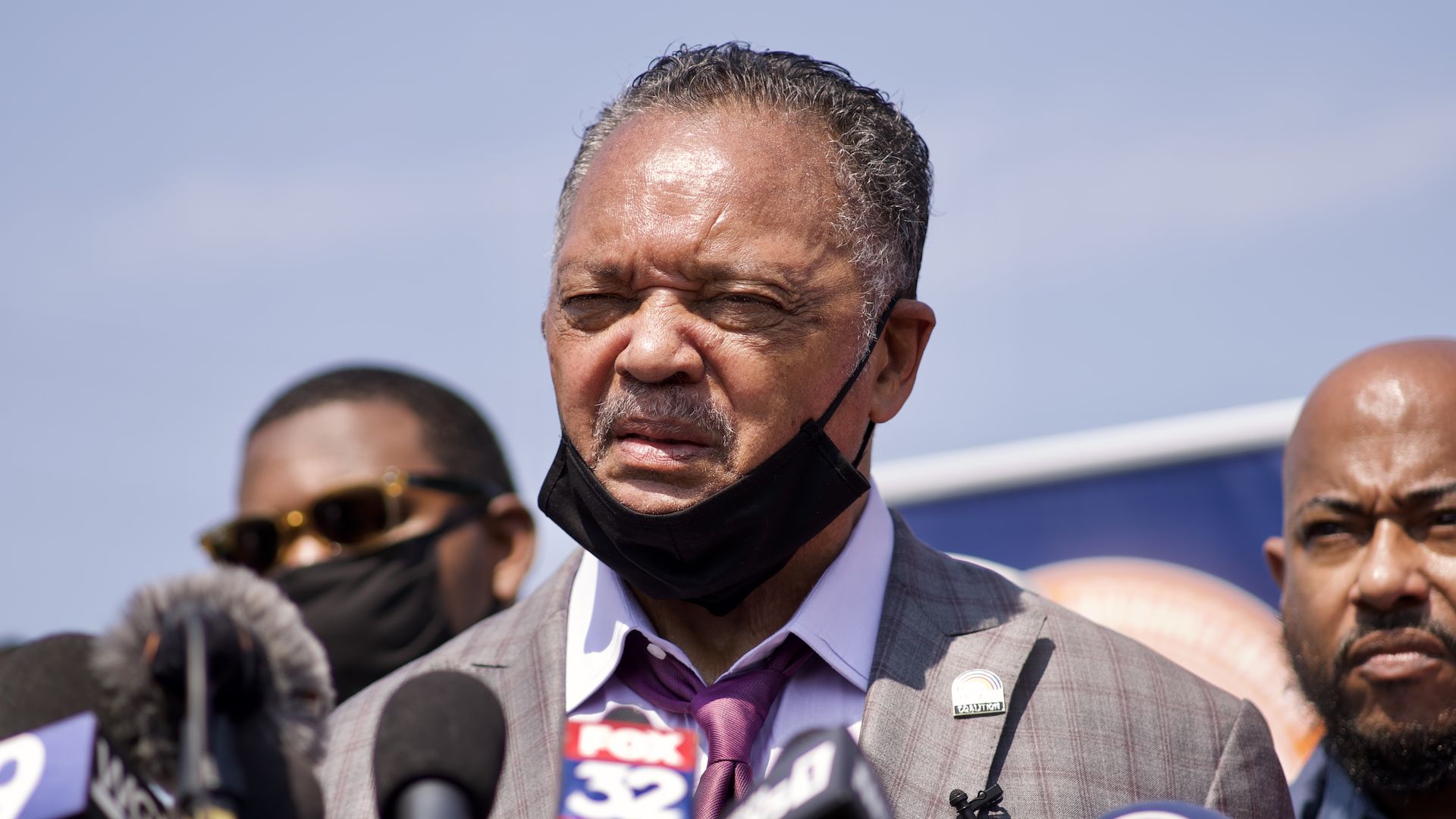 Jesse Jackson (C), at a press conference in Kenosha, Wisconsin, on August 27, 2020, to address the police shooting of Jacob Blake, Jr., on August 23